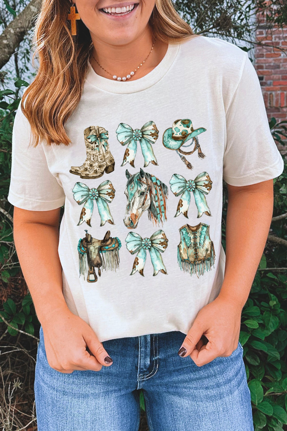 Trendy Western Graphic Tee for Women - Casual Short Sleeve Round Neck - Detail View 6