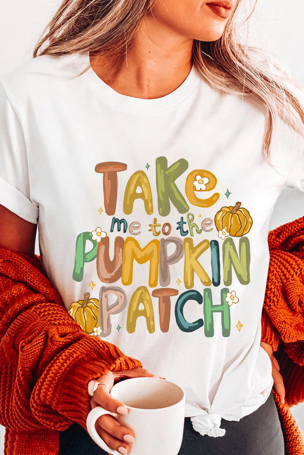 Women's White 'Take Me To The Pumpkin Patch' Graphic T-Shirt - Casual Fall Tee - Detail View 5