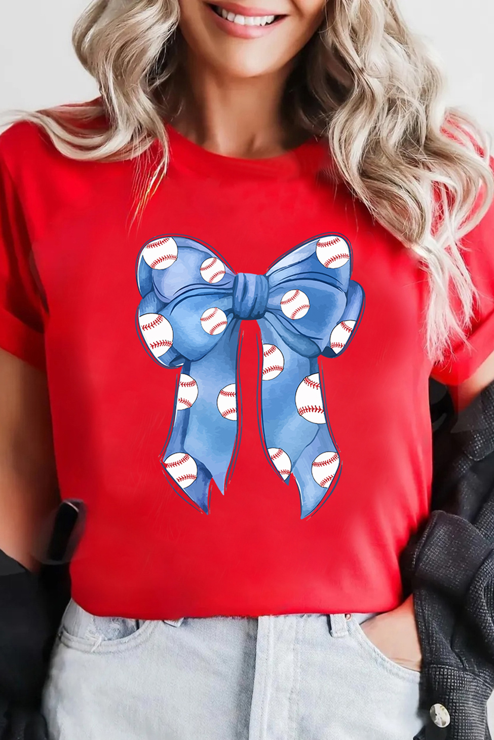 Chic Bow Pattern Red Graphic T-Shirt for Women - Perfect for Everyday Wear - Detail View 2