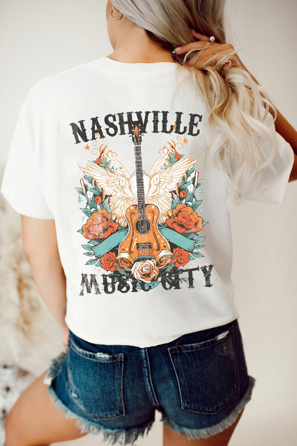 Casual Short Sleeve Round Neck T-Shirt - Nashville Music Scene Design - Detail View 2