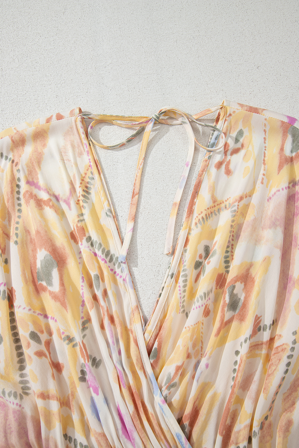 Bohemian Style V Neck Maxi Dress with Shirred High Waist and Side Split - Detail View 6