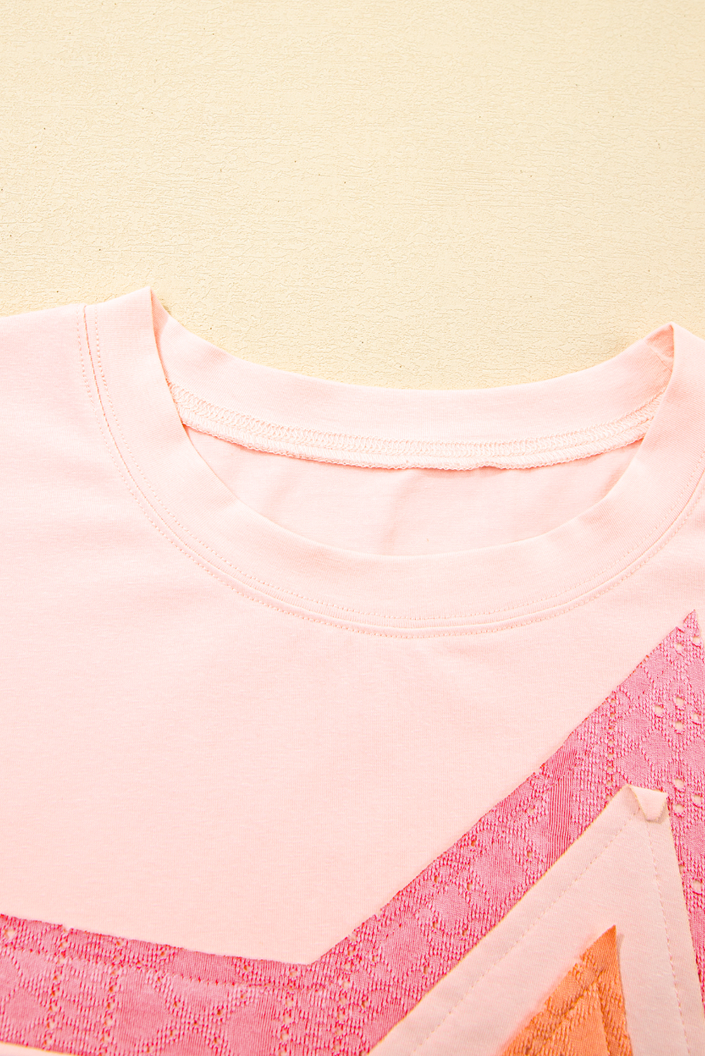 Women's Plus Size T-Shirt, Light Pink, Eyelet Lace, Star Applique, Oversized Fit, Casual Style, Crew Neck, Short Sleeve, Soft Cotton Blend, Breathable Fabric, Everyday Wear, Stylish Tops, Summer Fashion - Detail View 8