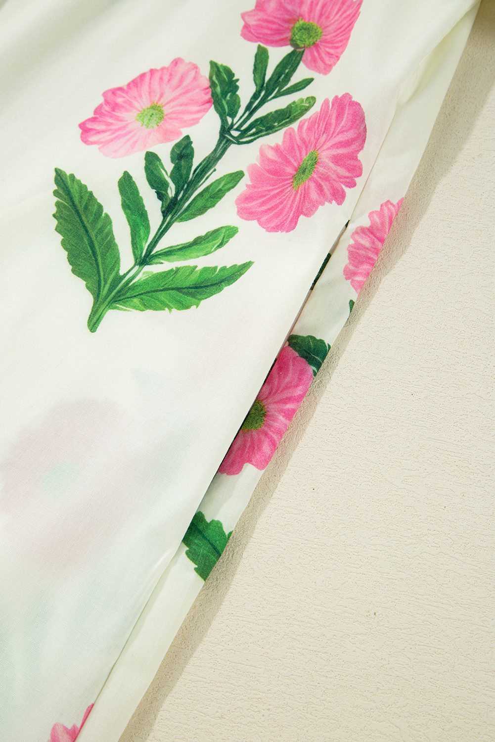 Women's Apricot Floral Short Sleeve Mini Dress with Split Neck and Contrast Trim - Detail View 17