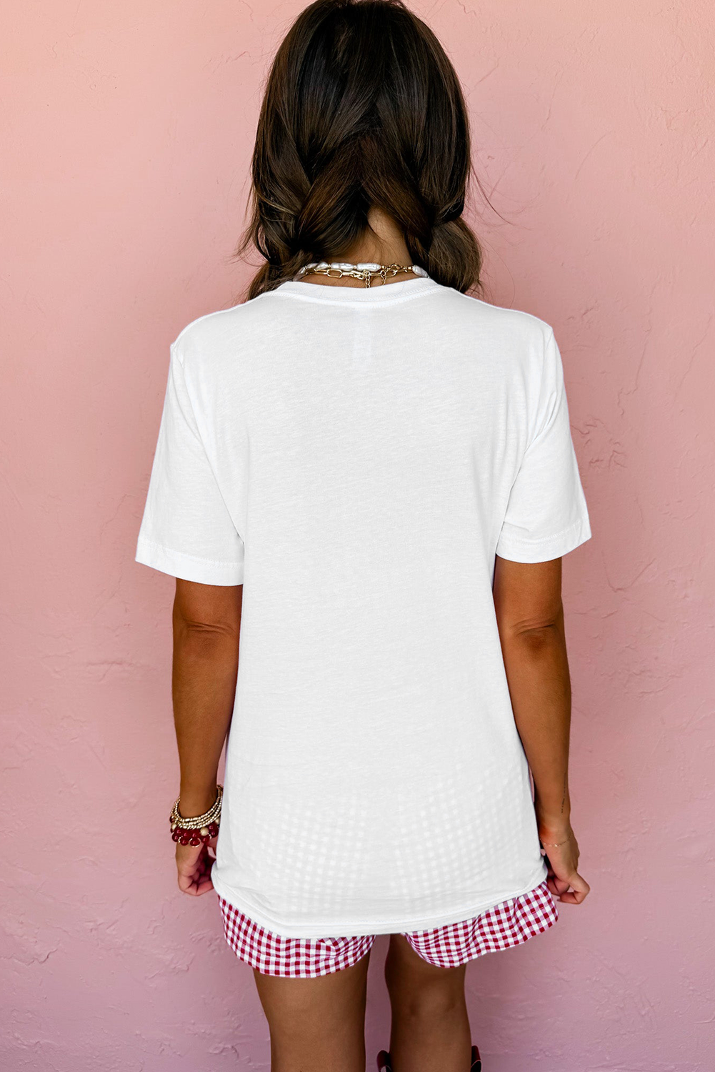 Casual Round Neck Graphic Tee with Cuffed Sleeves - USA Letter Design - Detail View 2