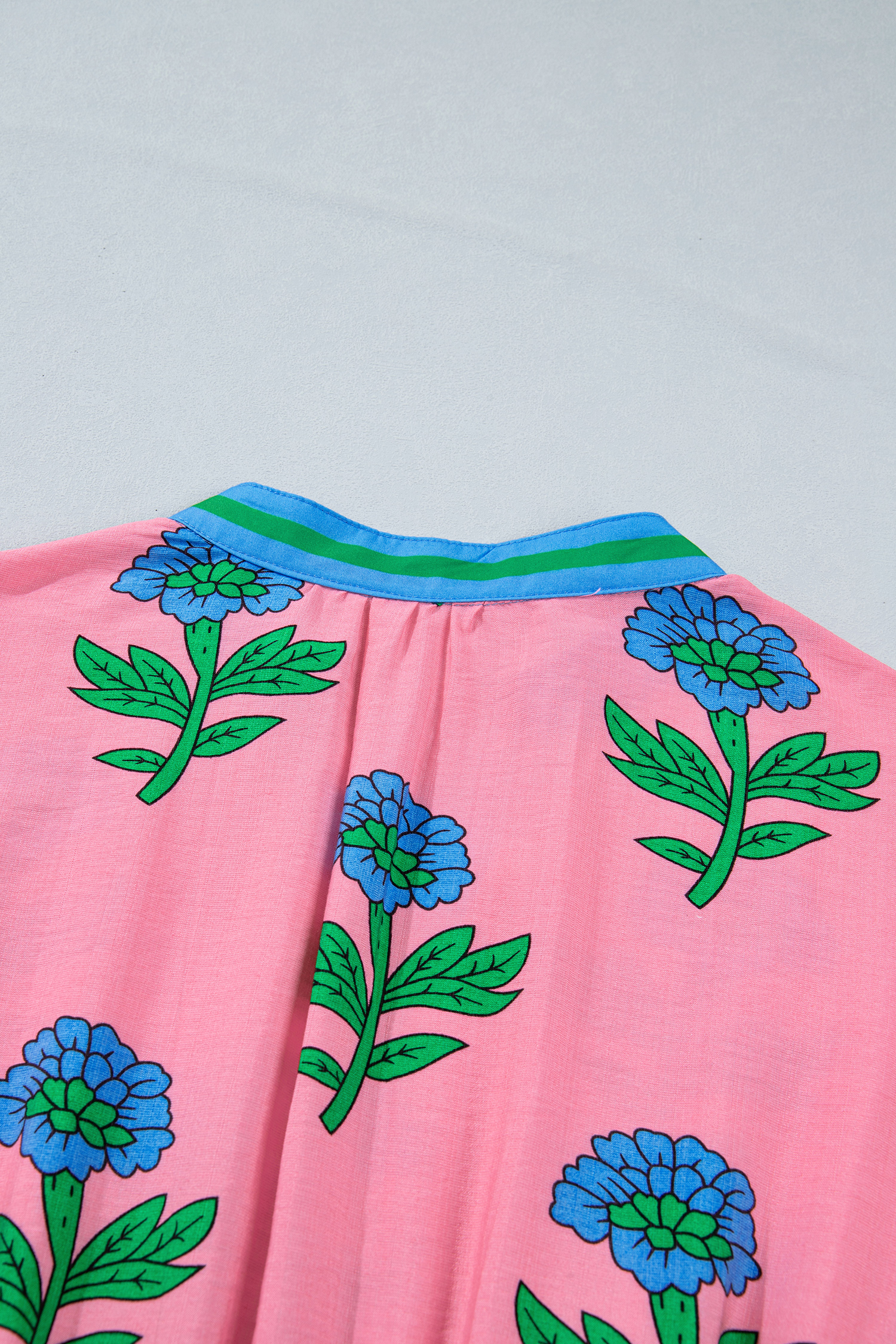 Women's Floral Long Dress – Pink V-Neck Short Sleeve A-Line Shift for Summer Vacation - Detail View 7