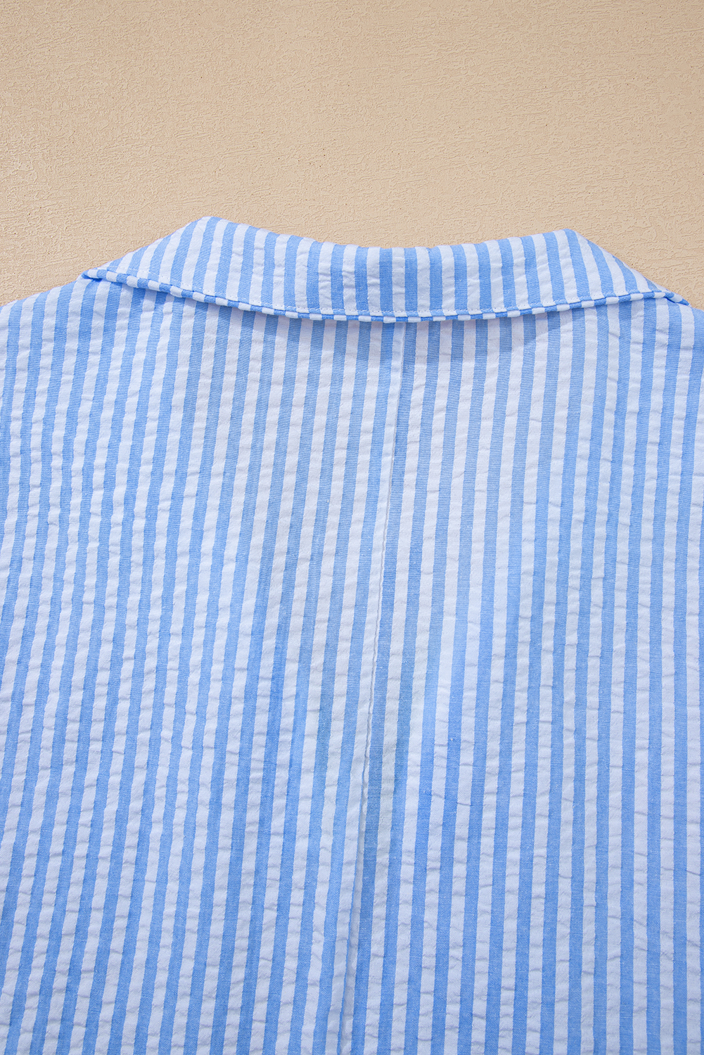 Women's Blouse, Sky Blue, Striped Print, Dolman Sleeve, Split Neck, Casual Style, Comfortable Fit, Daily Wear, Summer Fashion, Vertical Stripes, Modern Design, Tops & Shirts - Detail View 8