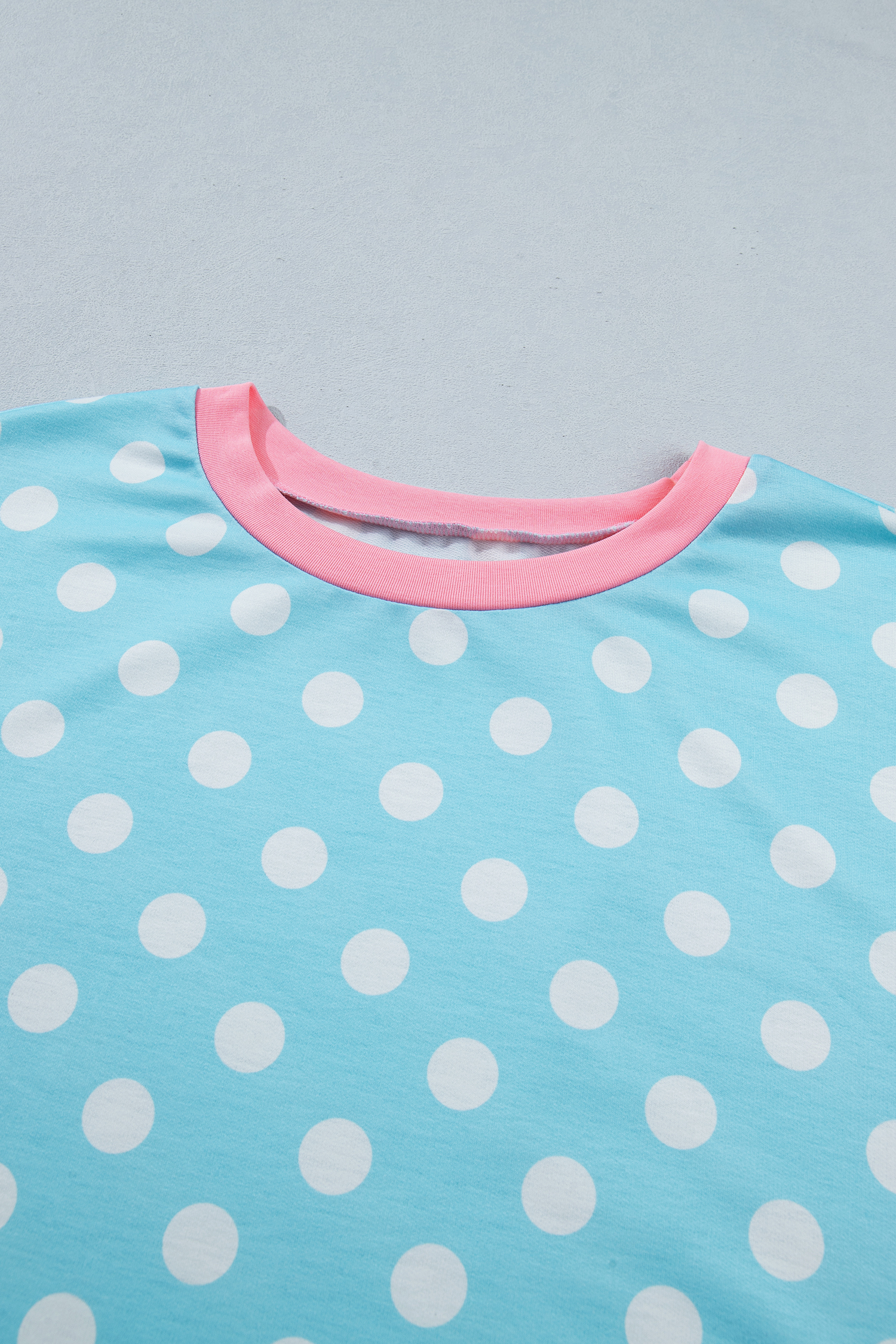 Women's Polka Dot Active Short Set – Sky Blue Color Block Trim Two-Piece Casual Wear - Detail View 5