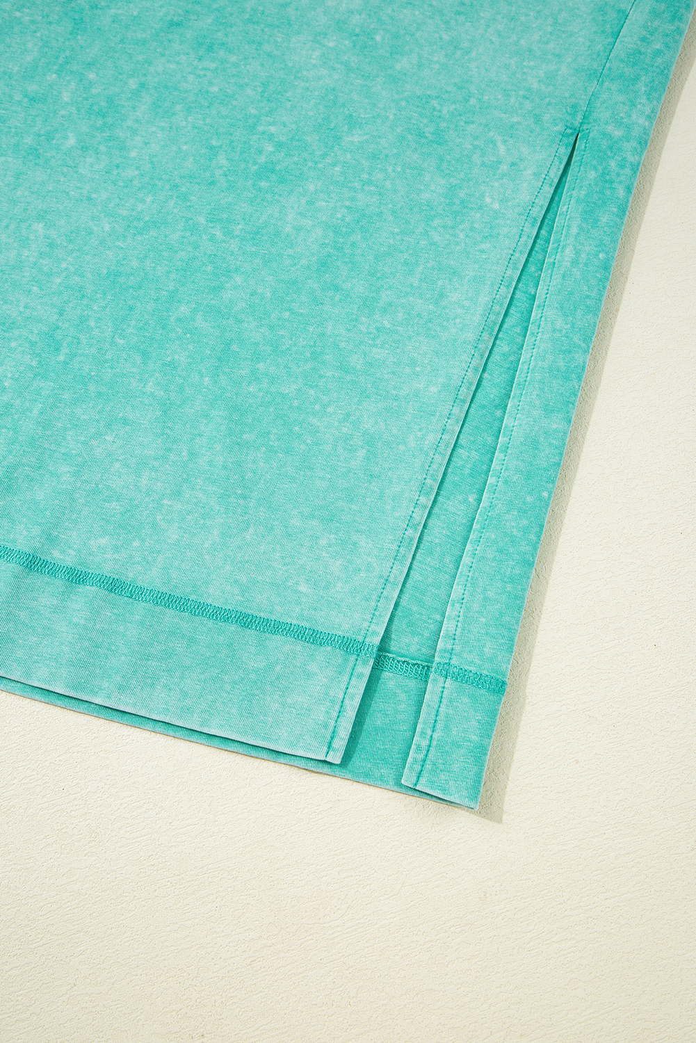 Women's Dress, Clearly Aqua, T-Shirt Dress, Pocket Detail, Sleeveless, Side Slits, Casual Style, Everyday Wear, Mineral Wash, Solid Color, 100% Cotton, Comfortable, Versatile Fashion, Long Dress - Detail View 12