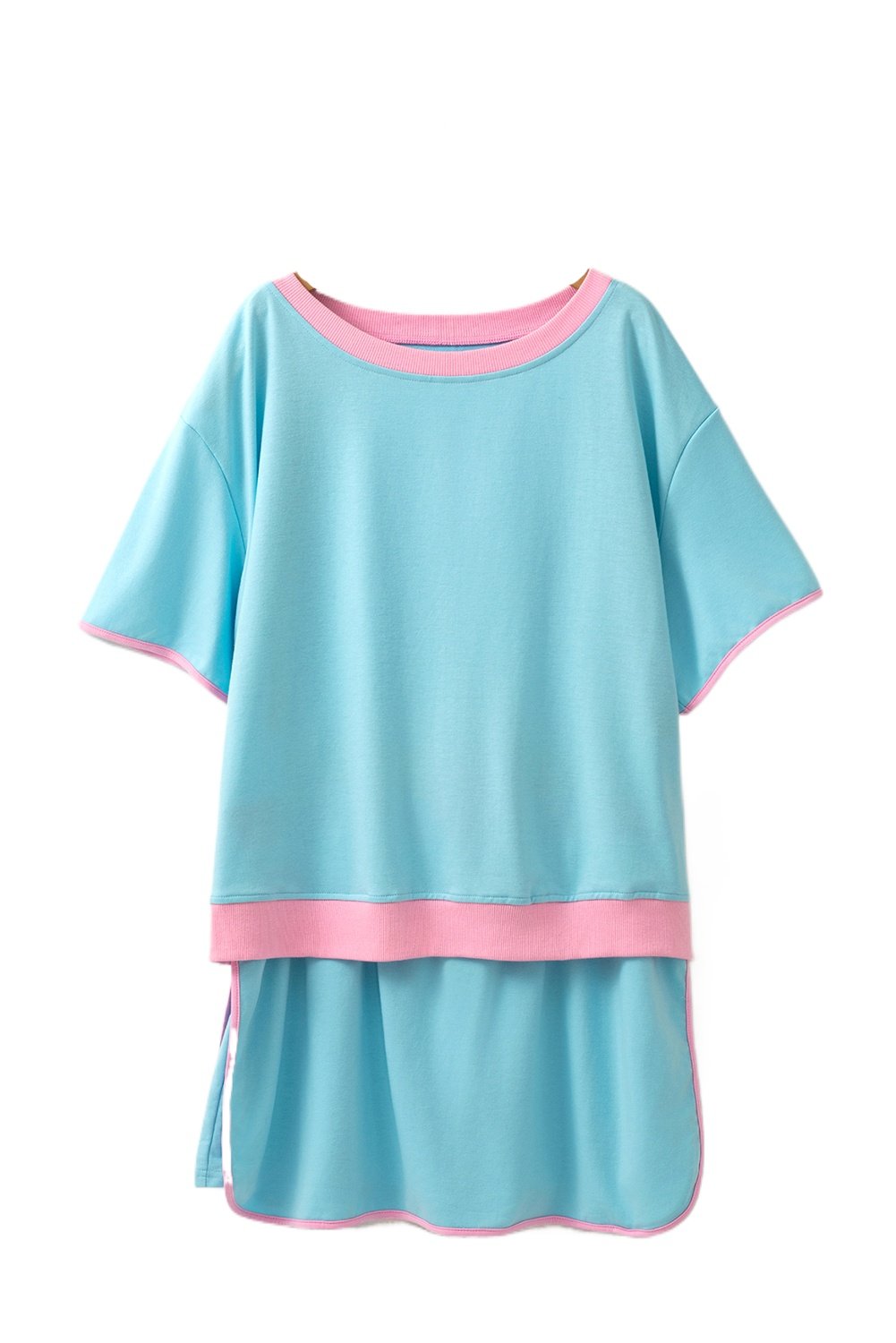 Women's Plus Size Turquoise Contrast Trim T-Shirt and Mini Skirt Two-Piece Set - Main View