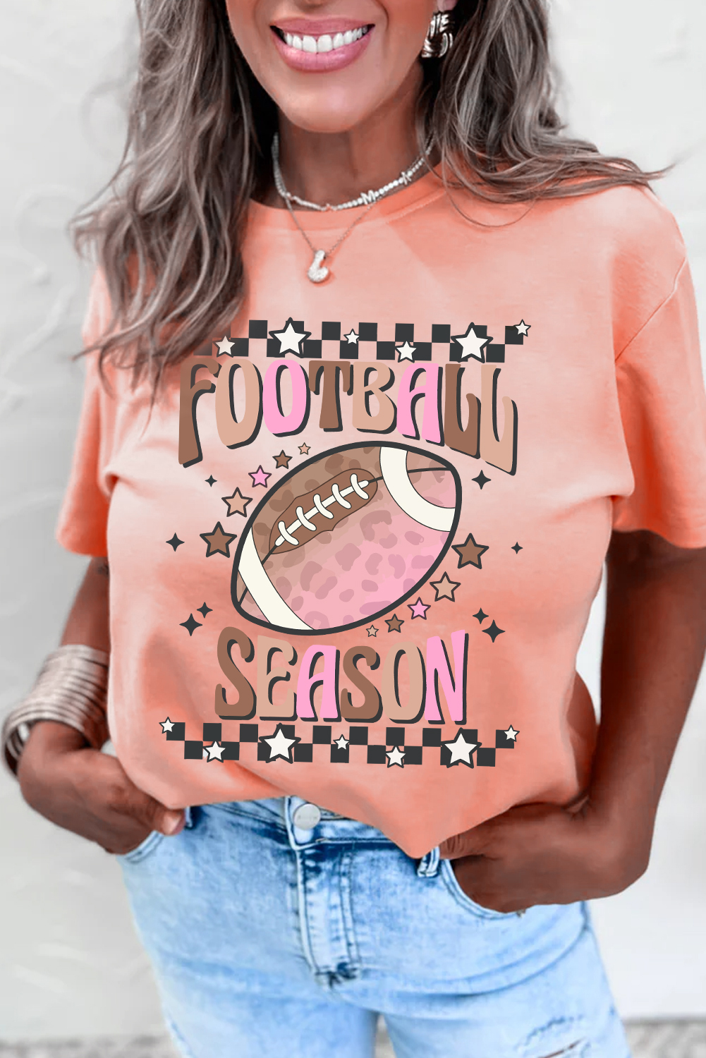 Women's Pink FOOTBALL SEASON Graphic Game Day T-Shirt - Team Spirit Style - Detail View 5