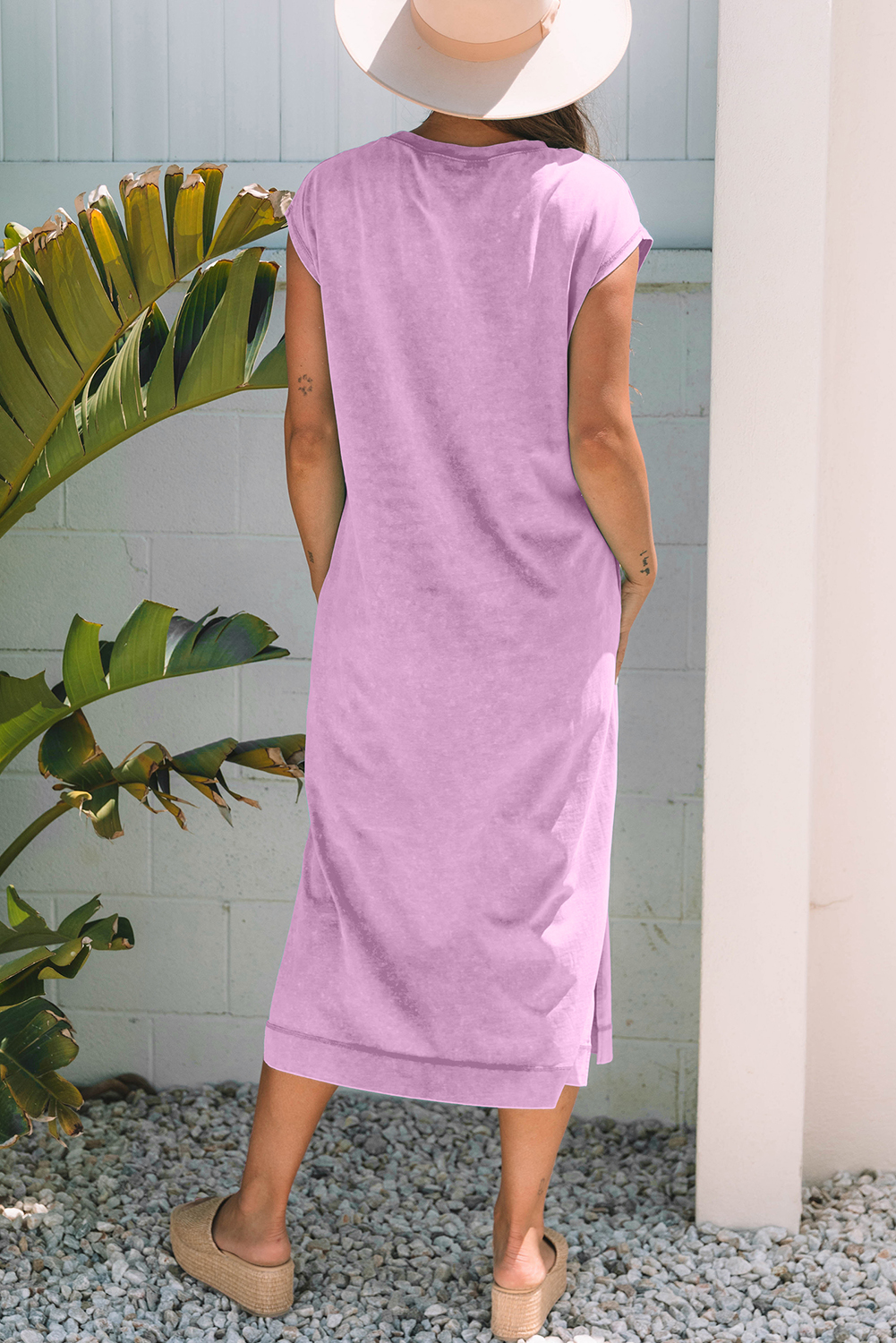 Chic and Comfortable Sleeveless Long Dress - Wisteria Mineral Wash - Detail View 2