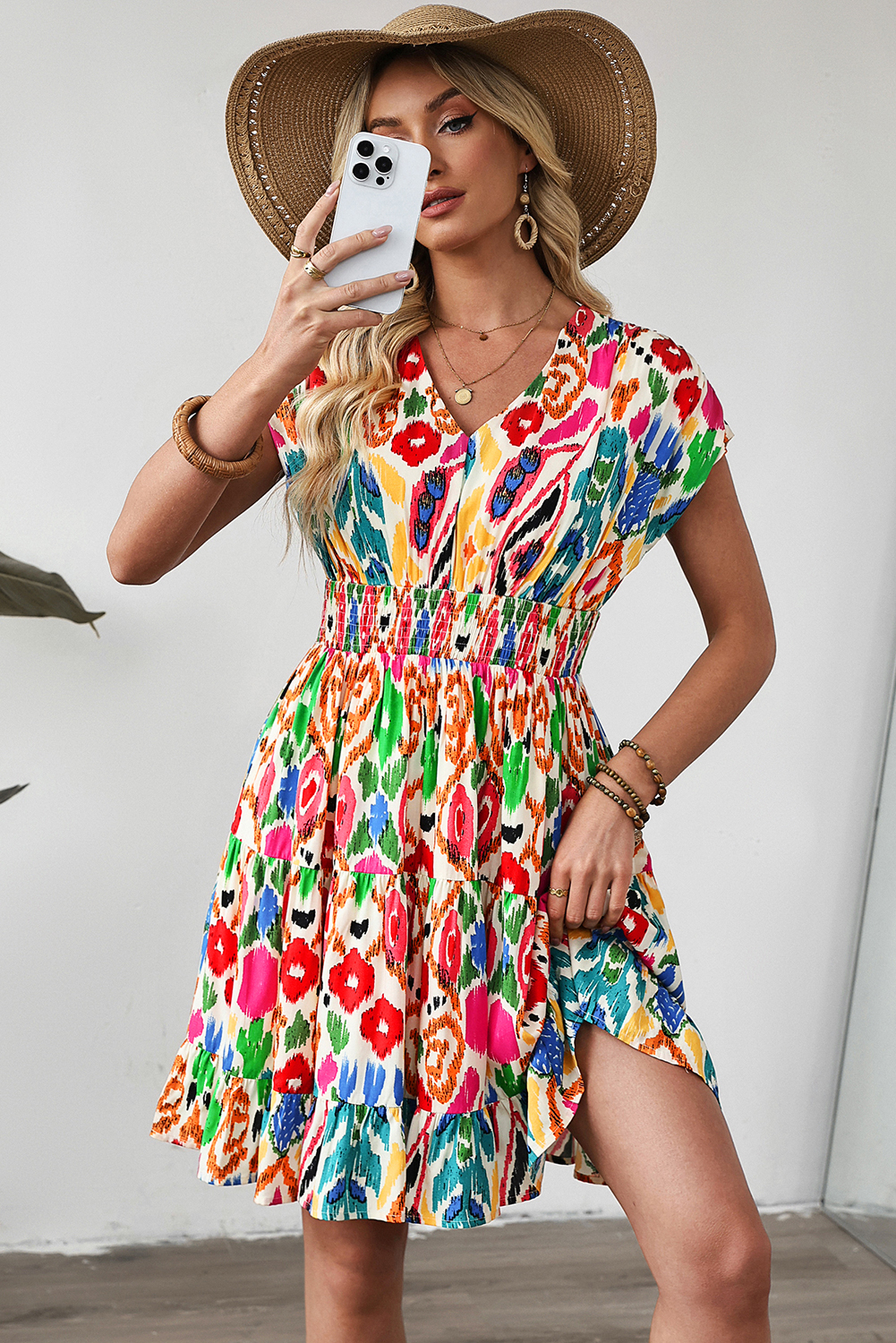 Elegant High Waist A-Line Mini Dress - Perfect for Summer Vacations - Detail View 3