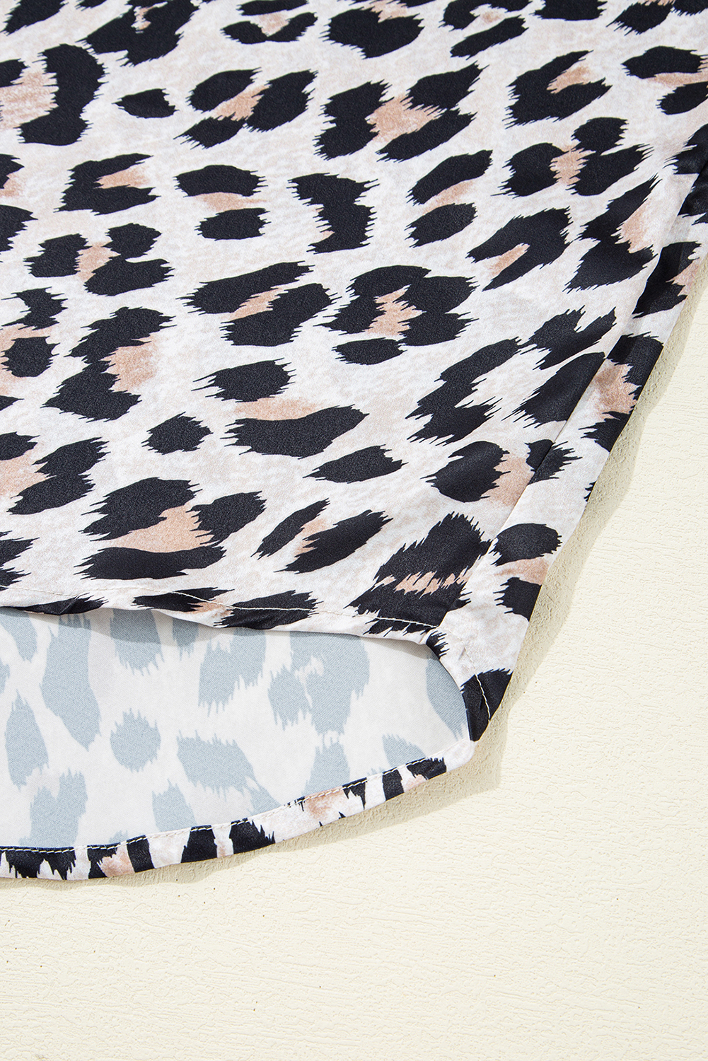Soft Lightweight Beige Leopard Blouse with Collared Neckline - Perfect for Summer - Detail View 19