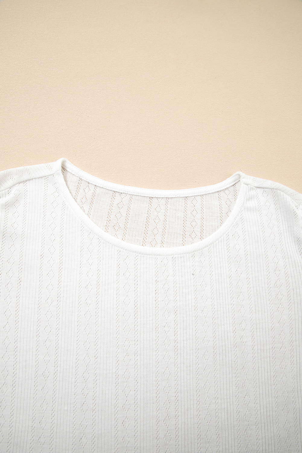 Women's Elegant White Scalloped Lace Trim Jacquard Textured T-Shirt - Detail View 9