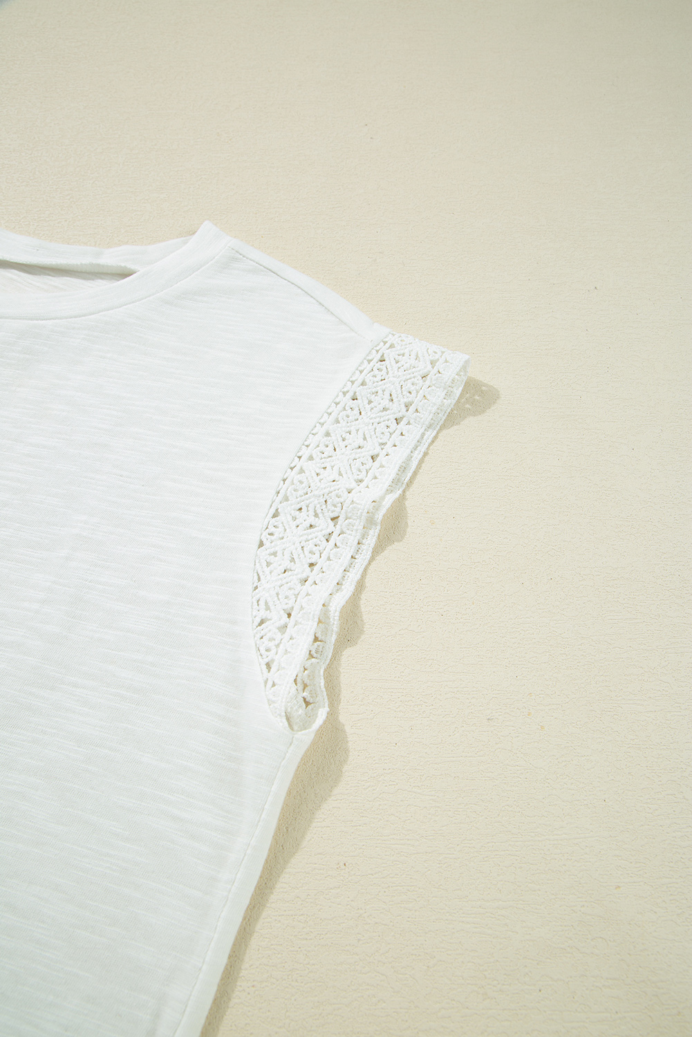Women's T-Shirt, White Lace, Patchwork, Cap Sleeve, Round Neck, Casual, Summer Wear, Daily Use, Elegant Style, Comfortable Fabric, Beach Ready, Outdoor Activities, Vacation Outfit, Date Night Top, Back to School - Detail View 12
