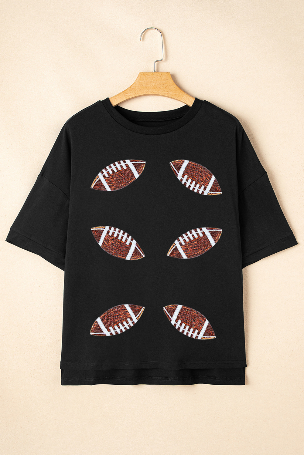 Stylish Loose Fit Crewneck T-Shirt for Game Day - Sequined and Glamorous - Detail View 7