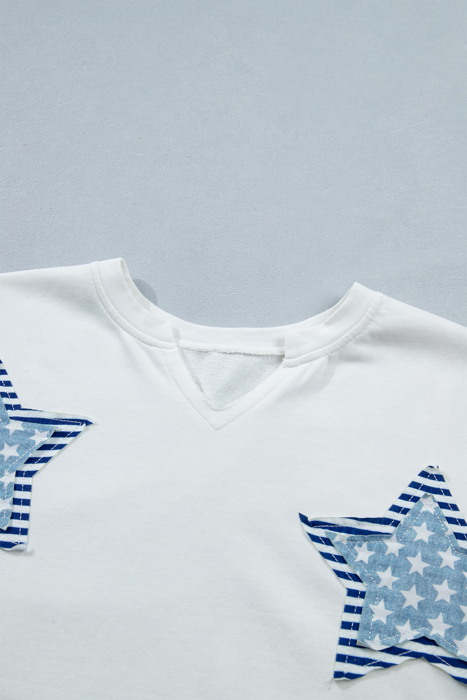 Patriotic Star Print V-Neck T-Shirt – Women's Casual Mineral Washed Shift Top - Detail View 8