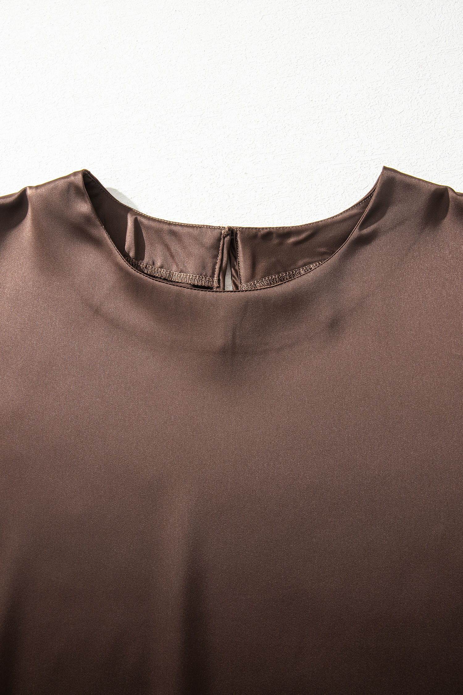 Elegant Lace Trim Satin Blouse – Casual Coffee Shift Top for Daily Summer Wear - Detail View 8
