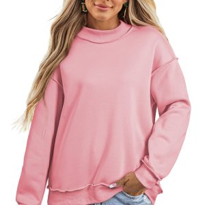 Pink Oversize Mock Neck Sweatshirt for Women – Casual Top - Main View