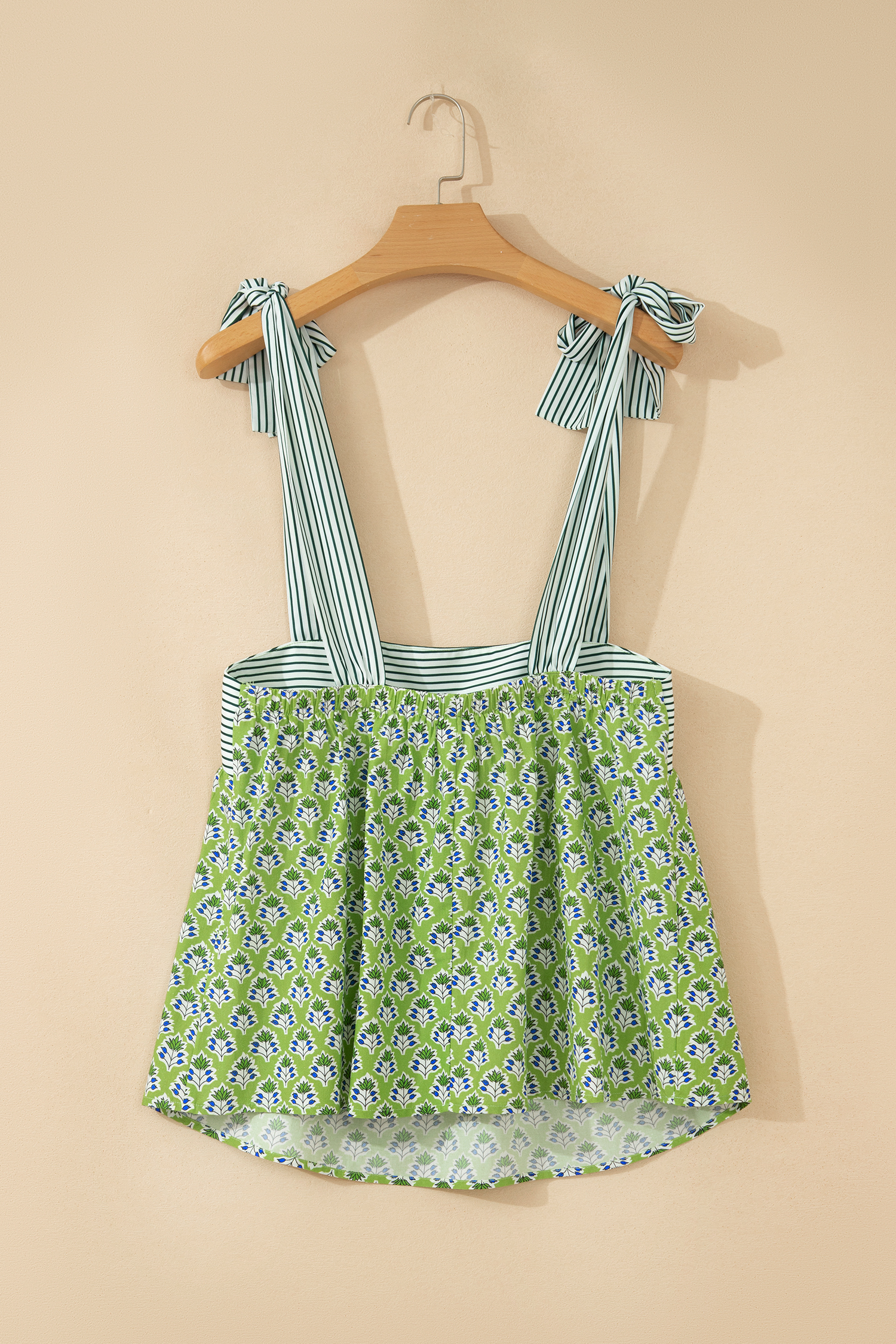 Women's Green Floral Flowy Tank Top – Sleeveless Knot Strap Summer Cami for Daily Wear - Detail View 7