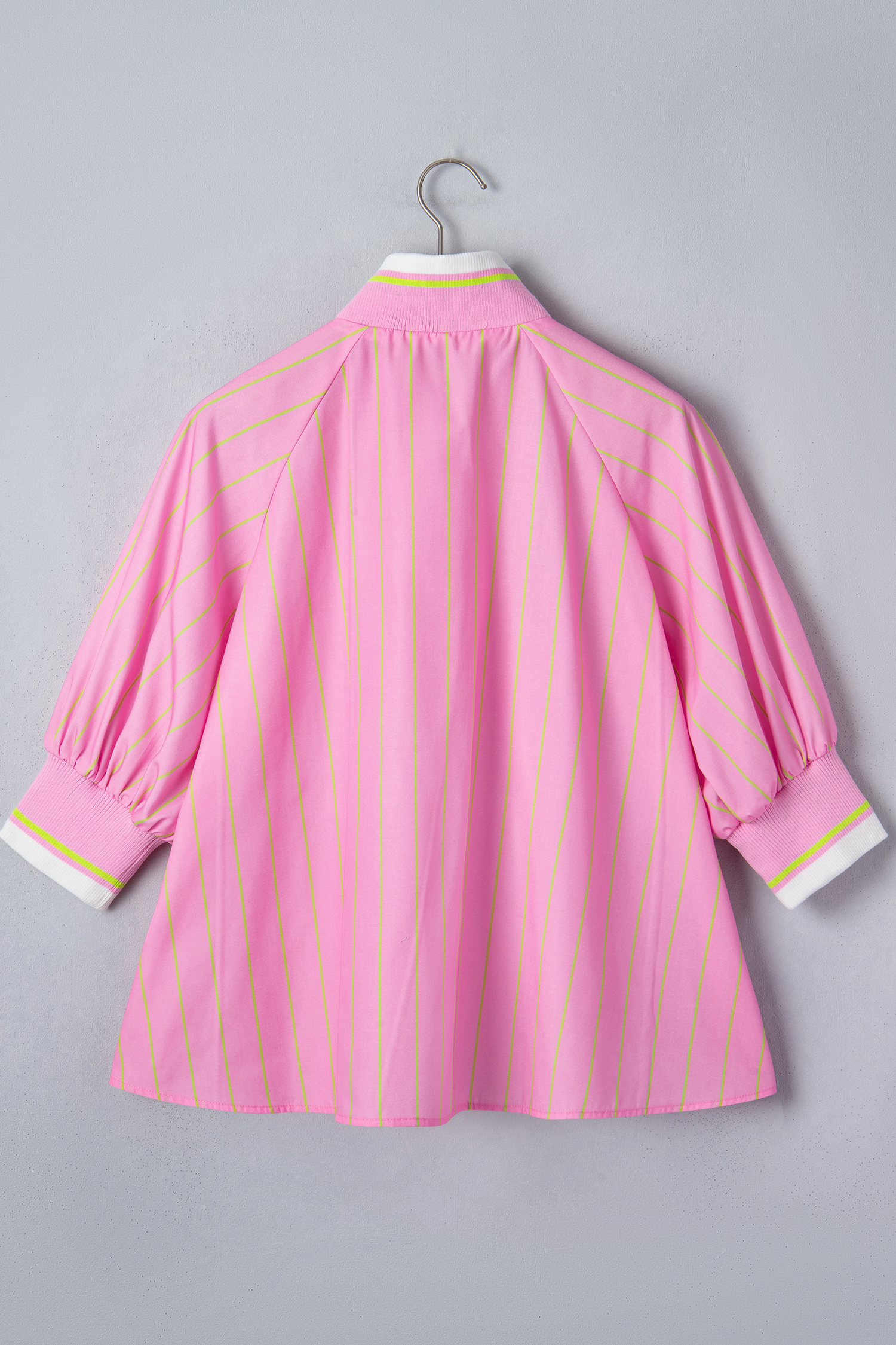 Women's Pink Striped V-Neck Blouse – Casual Half Sleeve Shift Top with Zipper Detail - Detail View 7