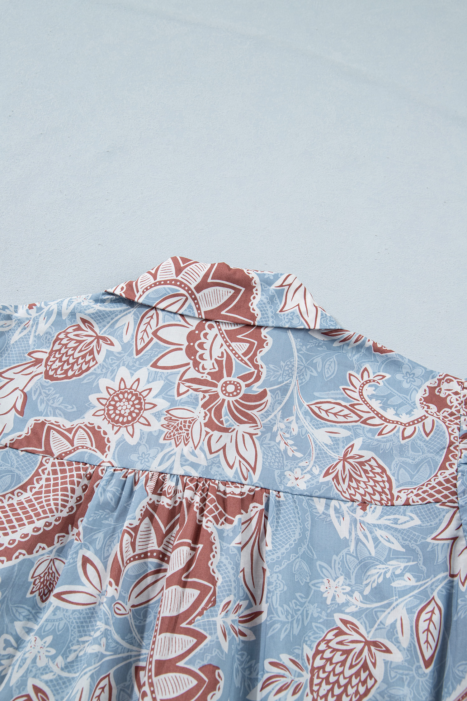 Sky Blue Boho Floral Women's Shirt – 100% Cotton Summer Top - Detail View 12