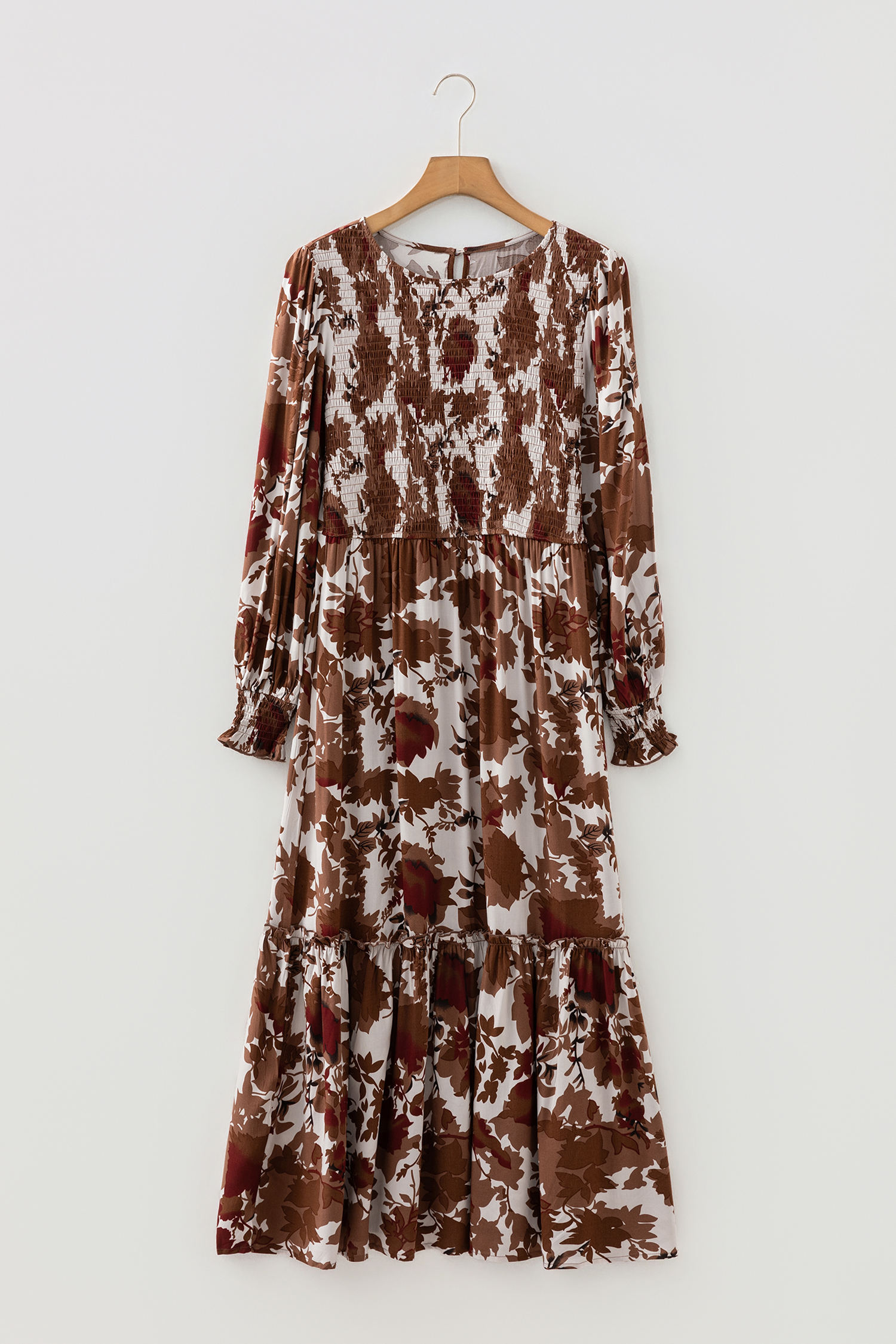 Women's Ruffled Floral Long Dress – Smocked High Waist Gown - Detail View 3