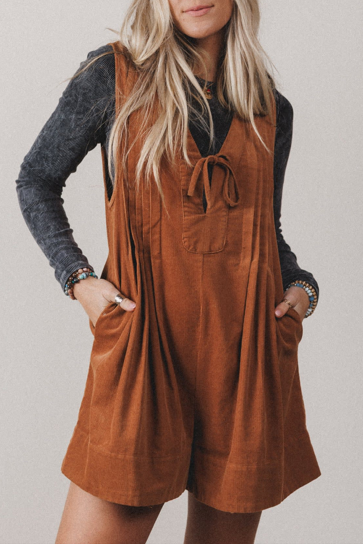Women's Sleeveless Corduroy Romper – Autumn Daily Casual Wear - Detail View 12