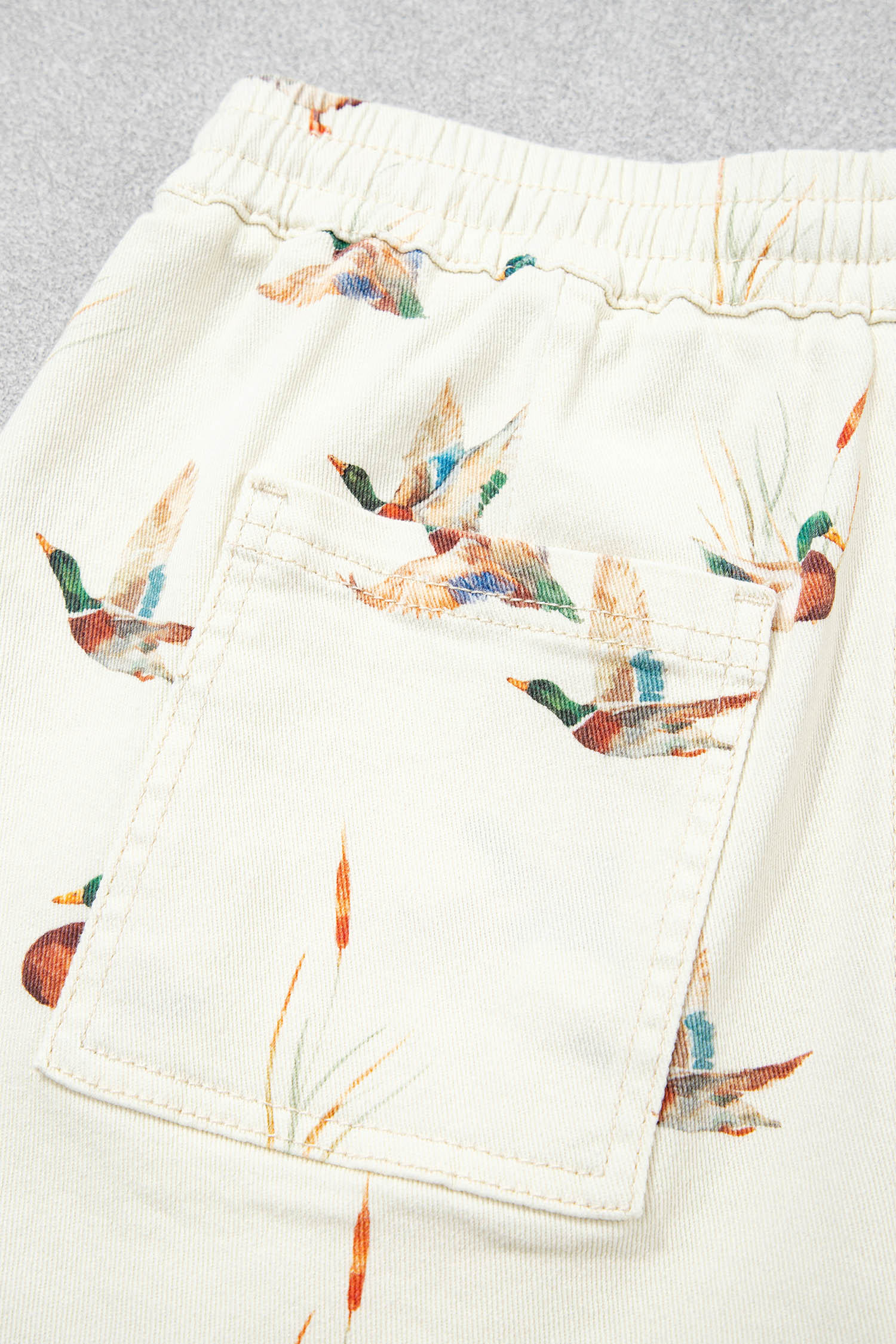 Women's Animal Print Denim Shorts – Nature Inspired Beige Mallard Duck Shorts for Daily Wear - Detail View 9
