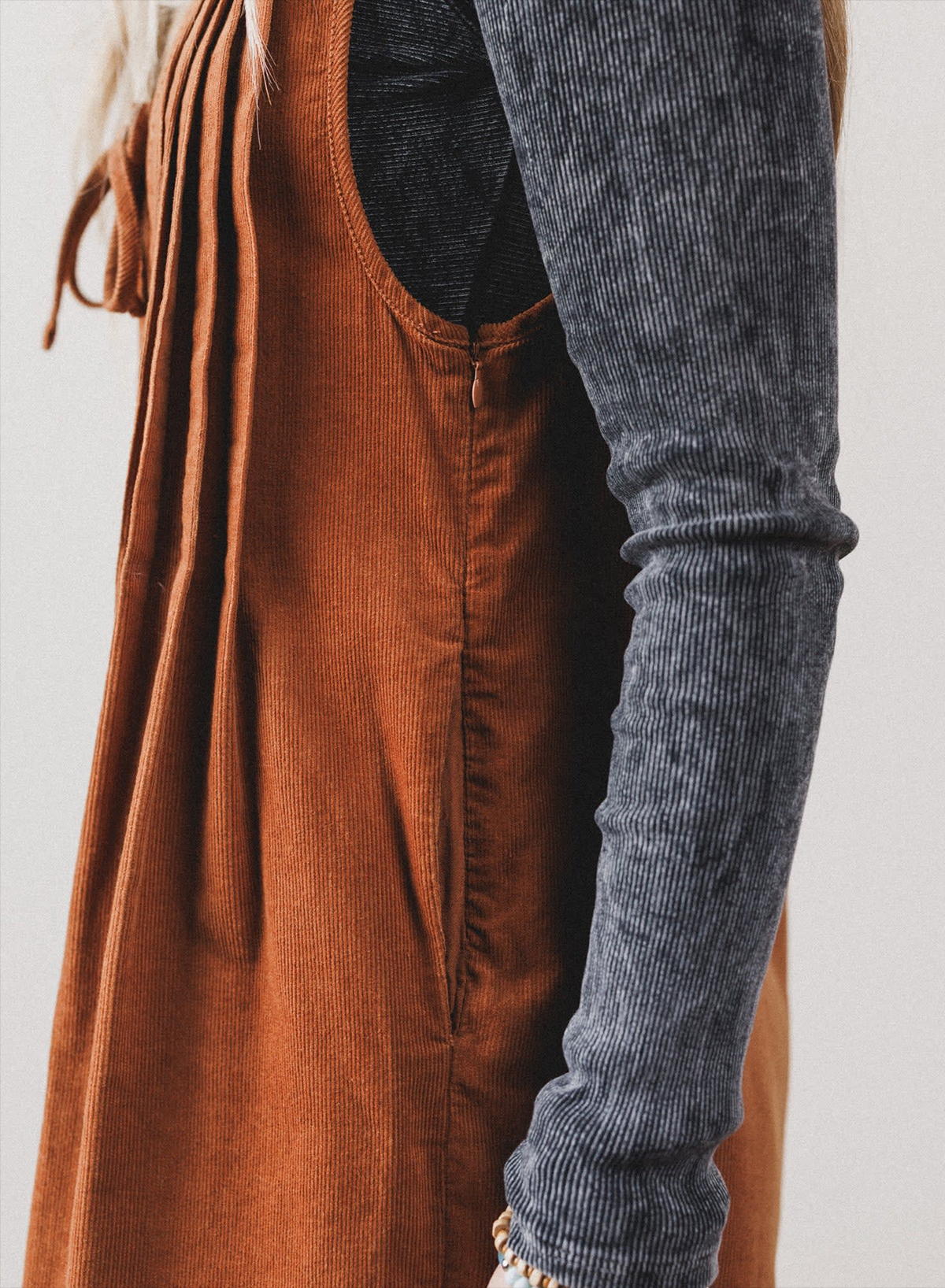 Women's Cinnamon Corduroy Romper – Sleeveless Fall Jumpsuit - Detail View 10