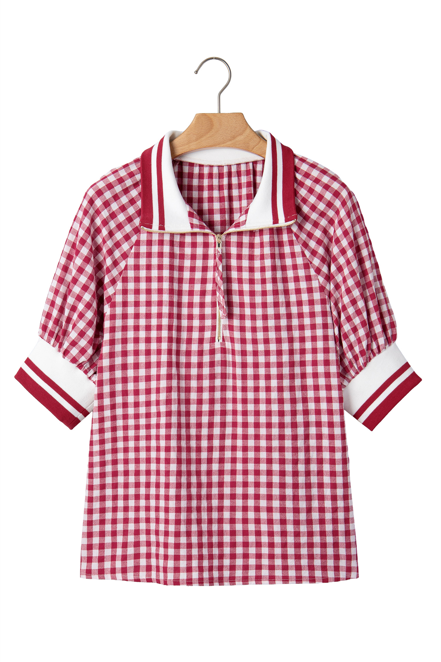 Women's Gingham Puff Sleeve Top – Casual Daily Gift Idea - Detail View 3