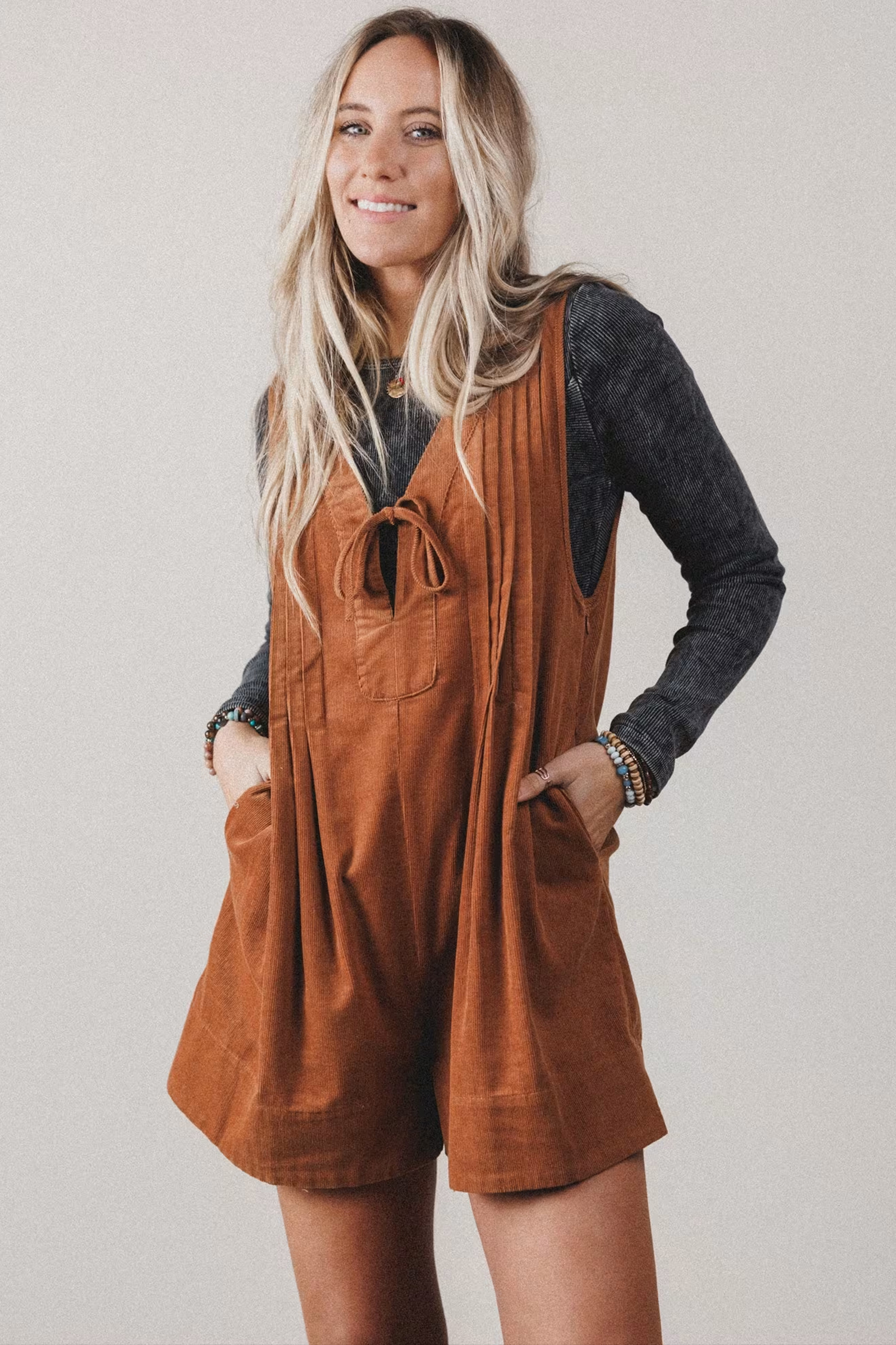 Casual Corduroy Romper for Women – Sleeveless V-Neck Jumpsuit - Detail View 8