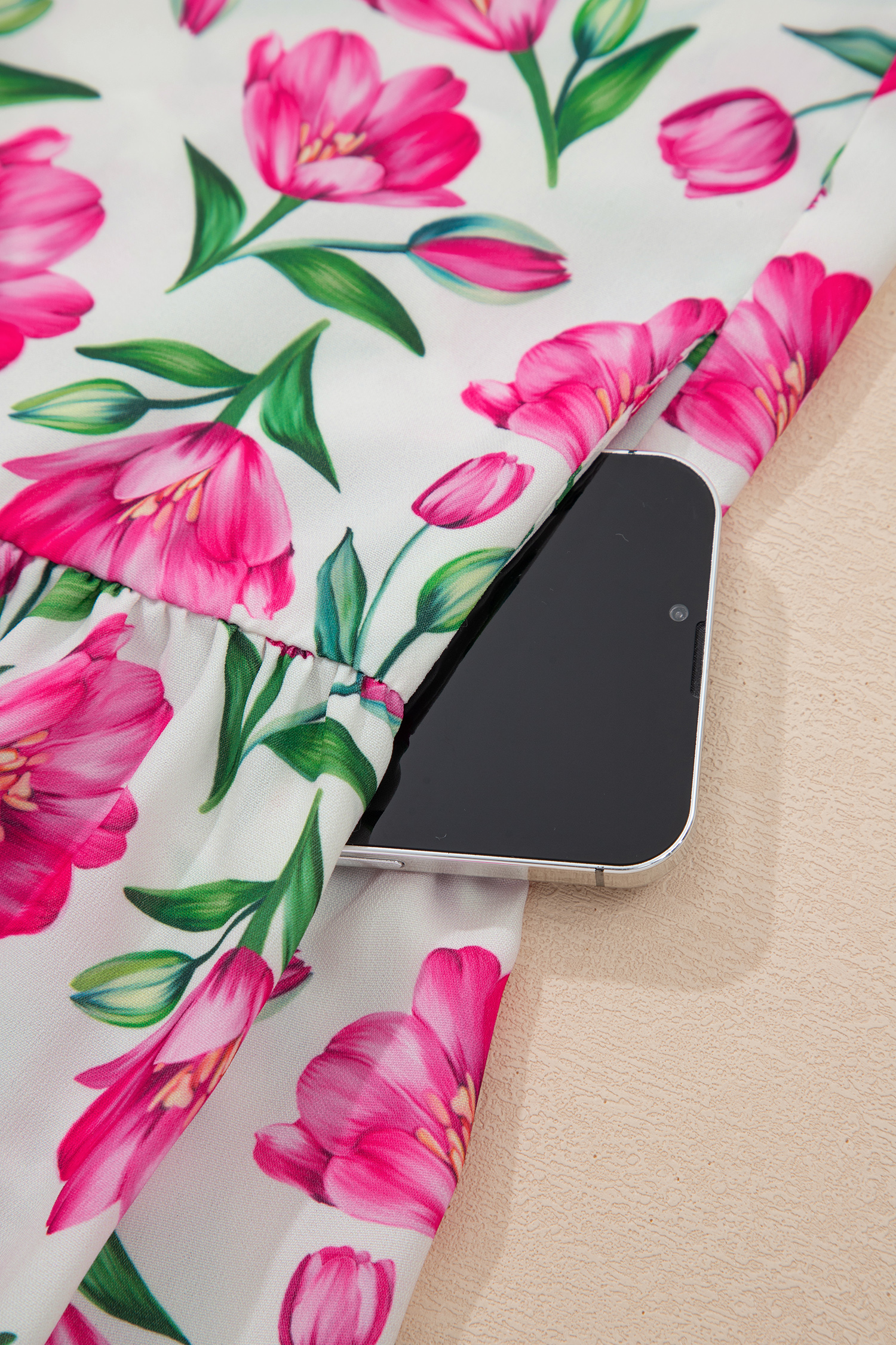 Women's Floral Print Shift Dress – Short Sleeve Casual Summer Dress with Colorblock Trim - Detail View 10