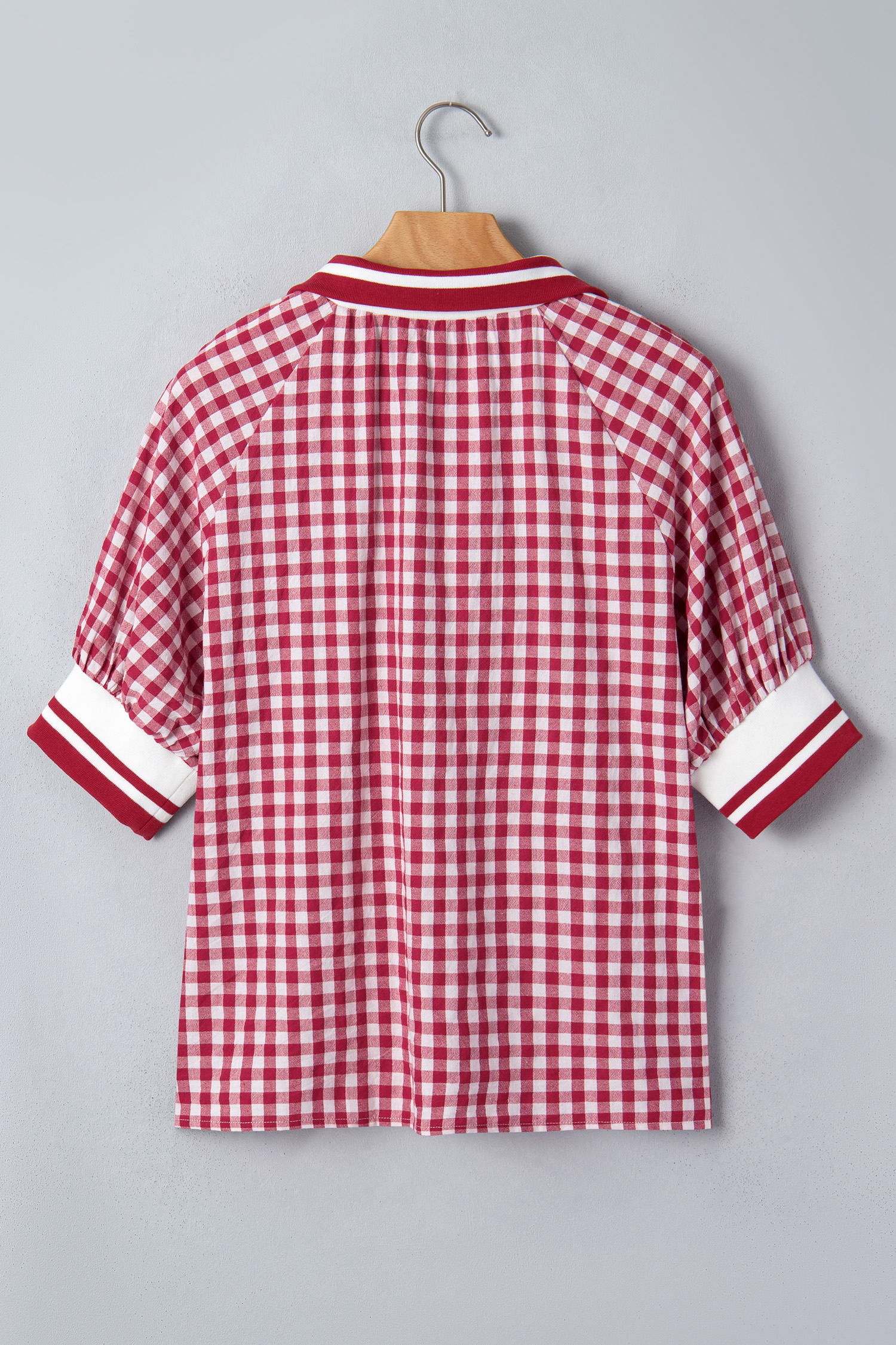 Women's Plaid Short Sleeve Collar Top – Sporty Summer Tee - Detail View 5