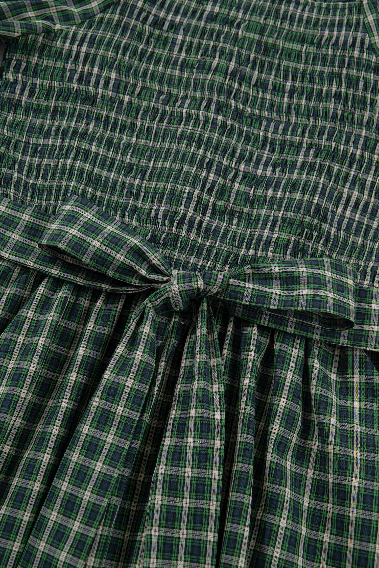 Women's Green Plaid Smocked Dress – Casual Square Neck Maxi - Detail View 13