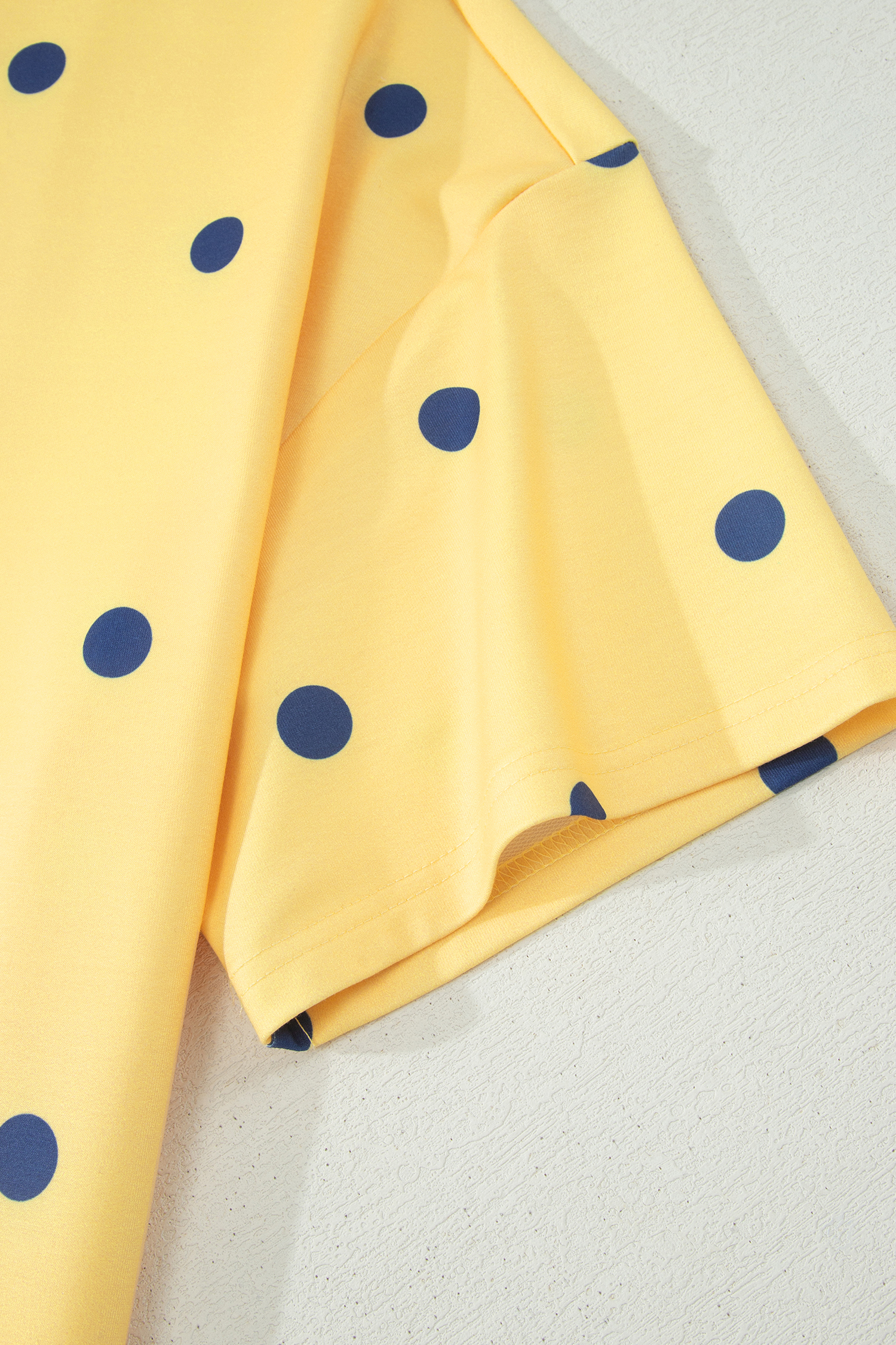 Women's Relaxed Yellow Polka Dot Tee – Oversize Short Sleeve Shirt with Crossed Seam Detail, Gift for Her - Detail View 9
