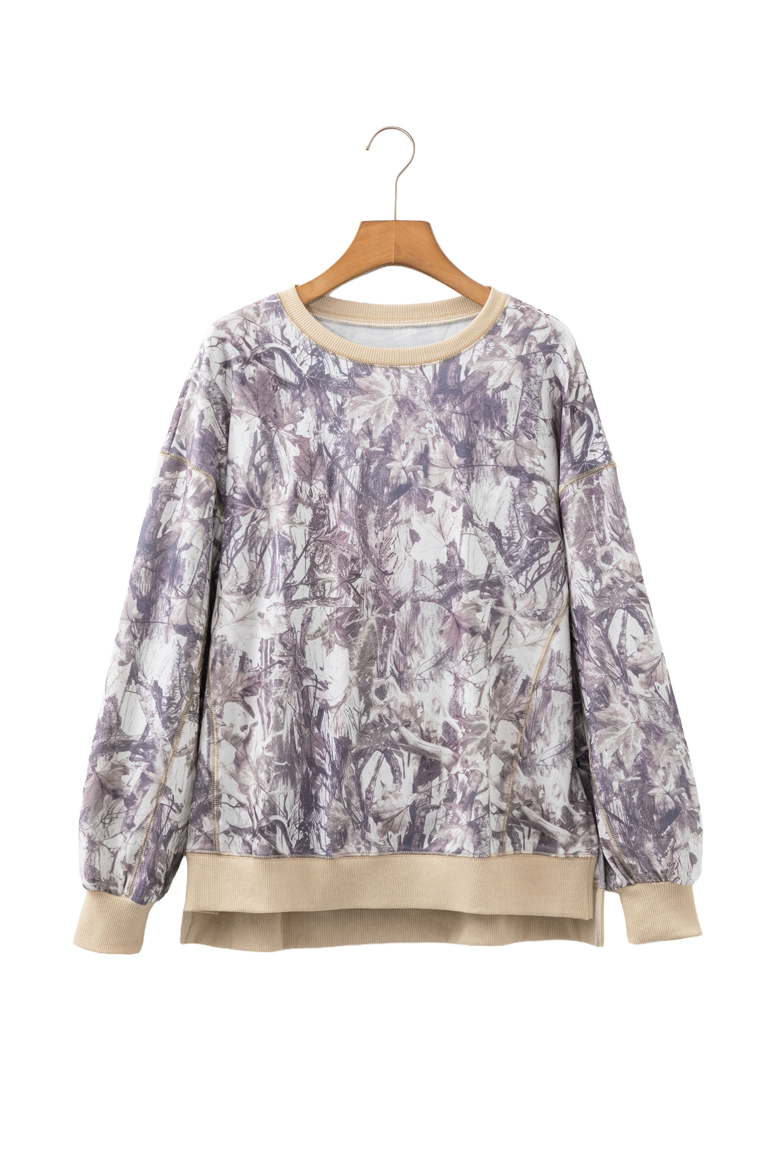 Women's Khaki Camo Tunic Sweatshirt – Casual Fall Pullover - Detail View 7