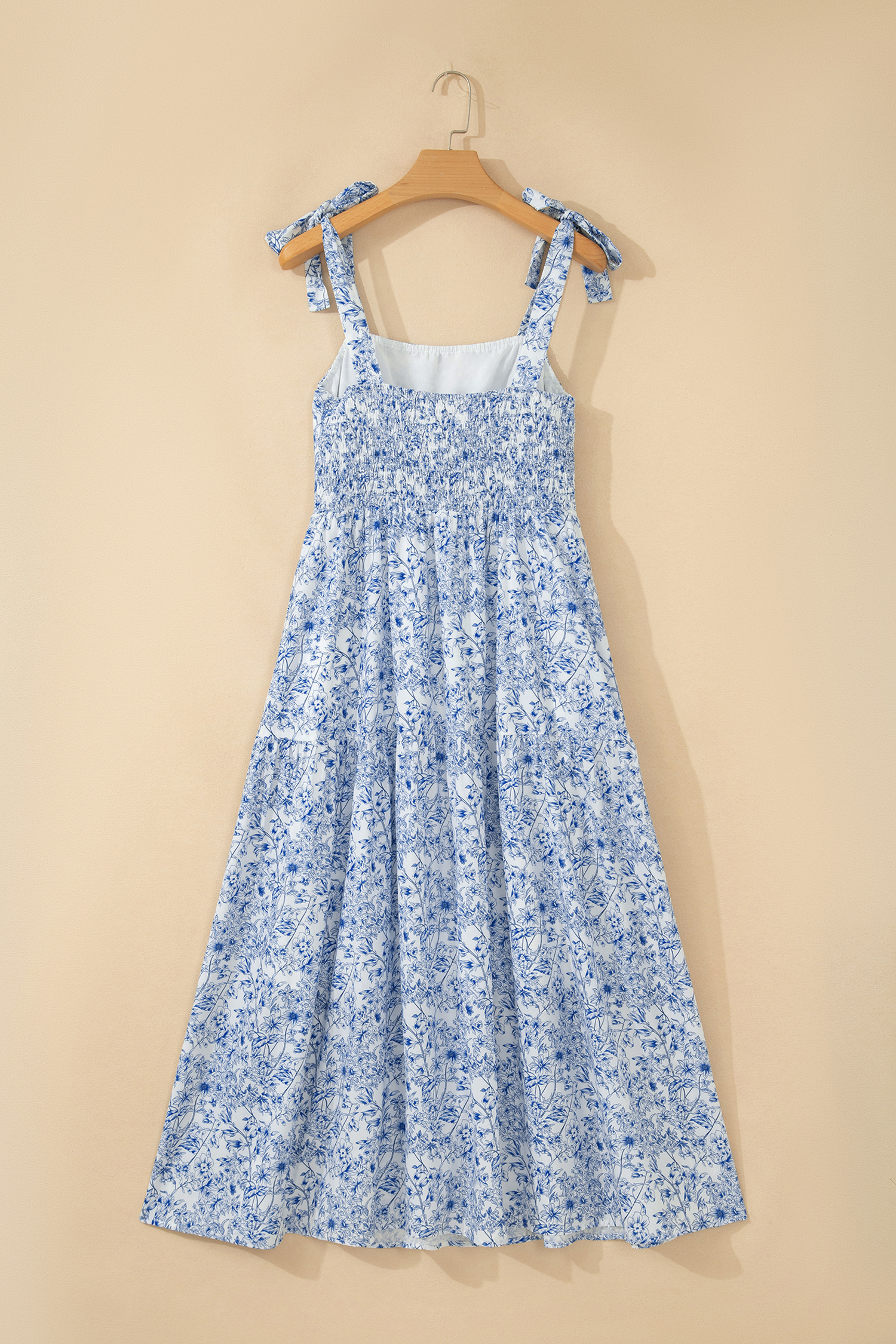 Boho Floral High Waist Long Dress for Women – Sleeveless Knot Strap Vacation Maxi Dress - Detail View 8