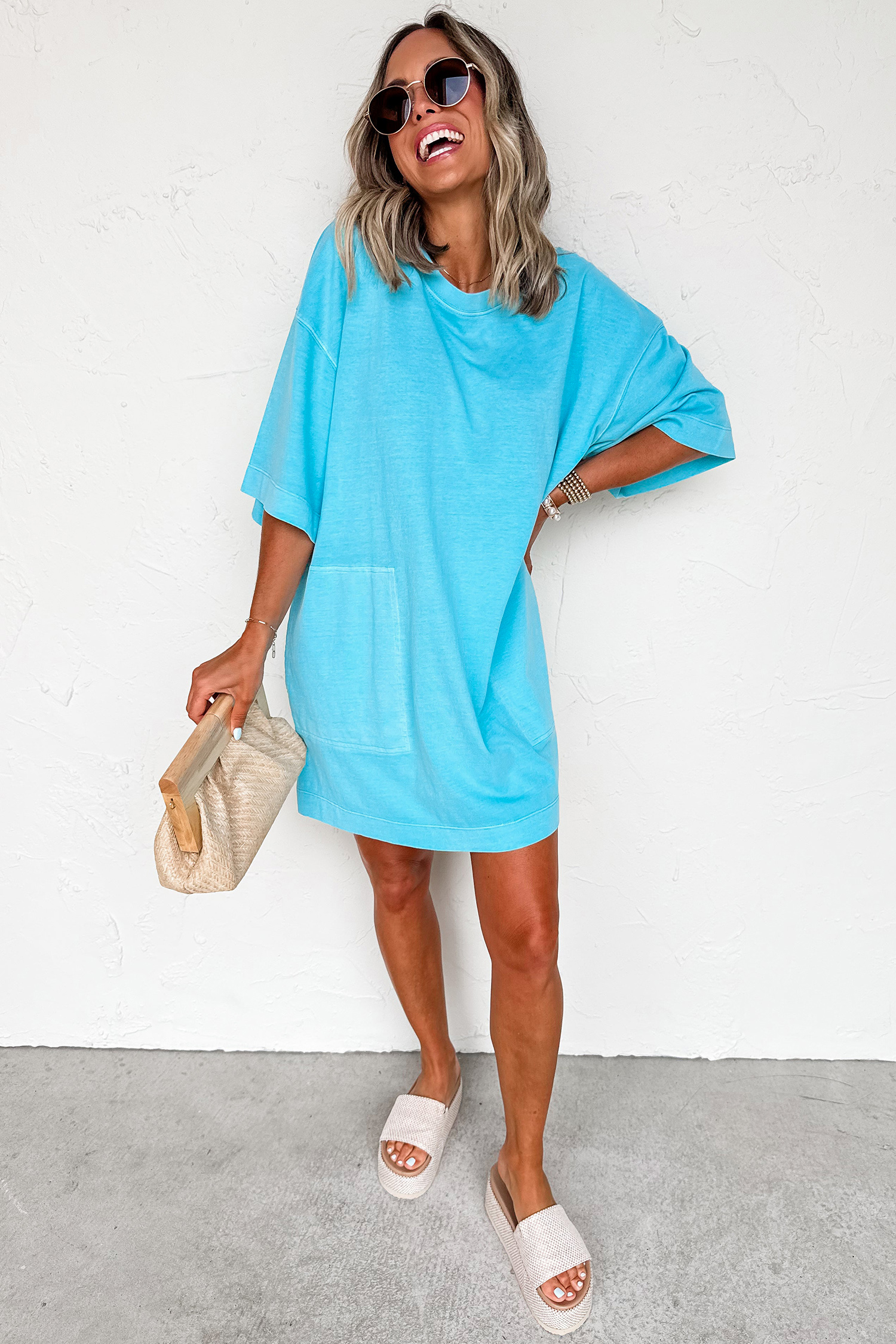 Women's Loose Tee Dress with Pockets – Soft Lounge Gift - Detail View 6
