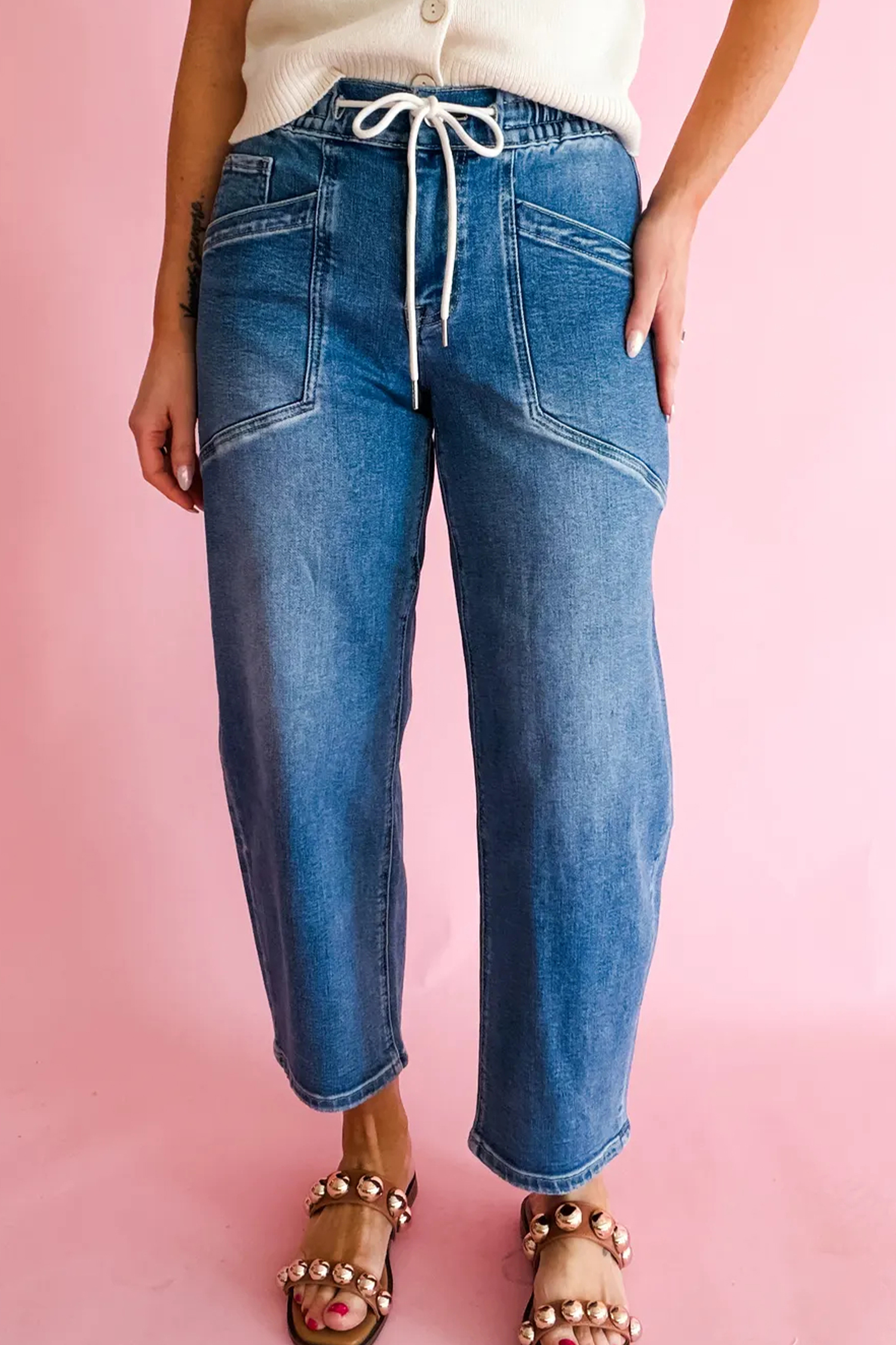 Women's Casual Solid Denim Pants - Stylish High Waisted Ankle Jeans, Gift for Her - Detail View 3