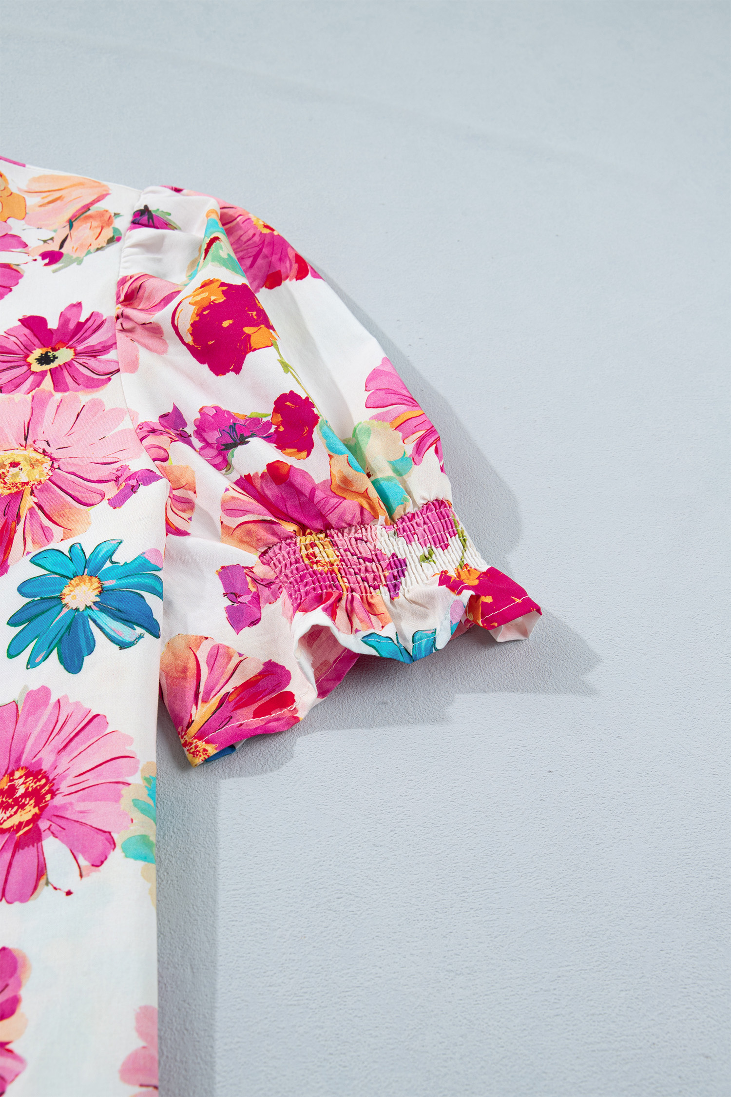 Women's Floral Puff Sleeve Blouse – Casual V-Neck Summer Top - Detail View 7