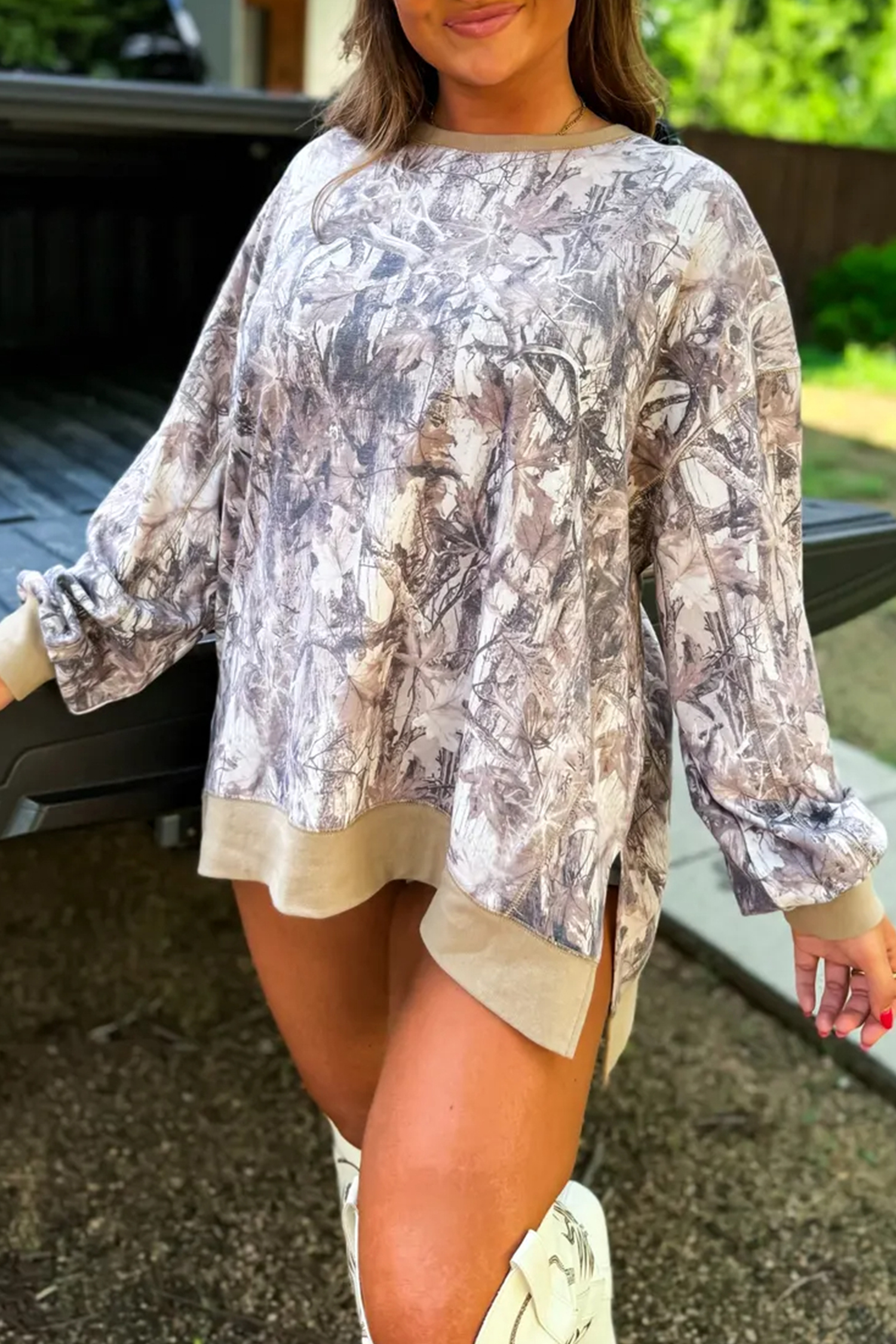 Casual Camo Tunic Sweatshirt for Women, Long Sleeve Top - Detail View 15