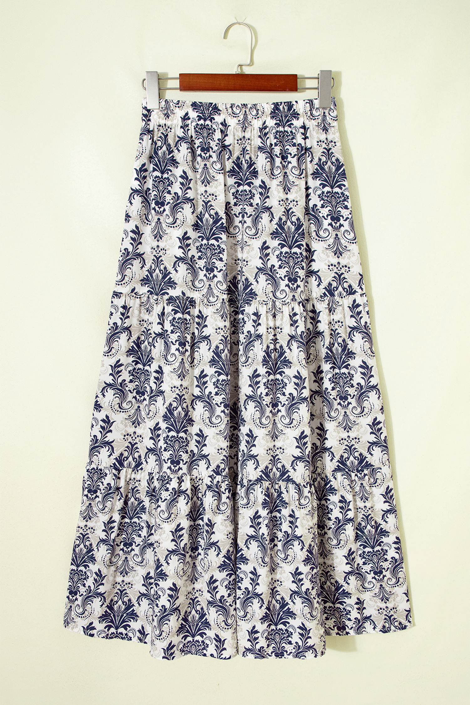 Bohemian Blue Floral Print Skirt for Women – High Waist Long Shift Skirt for Dates and Travel - Detail View 5
