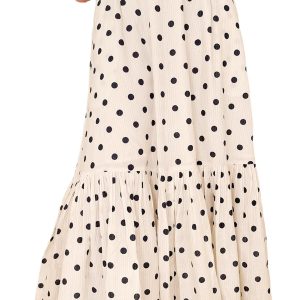 Women's White Polka Dot Maxi Skirt – High Waist Ruffled Hem, Casual Summer Daily Wear - Main View