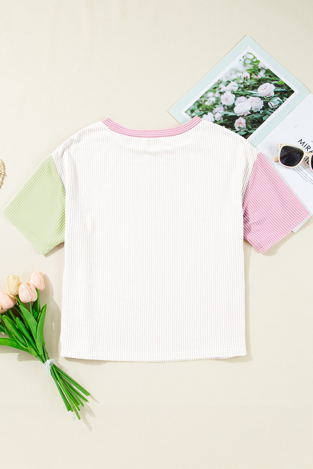 Chic Color Block Crewneck Shirt for Women – Summer Casual - Detail View 5