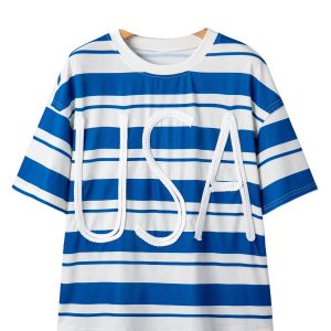 Women's USA Striped Graphic T-Shirt – Casual Round Neck Top - Main View