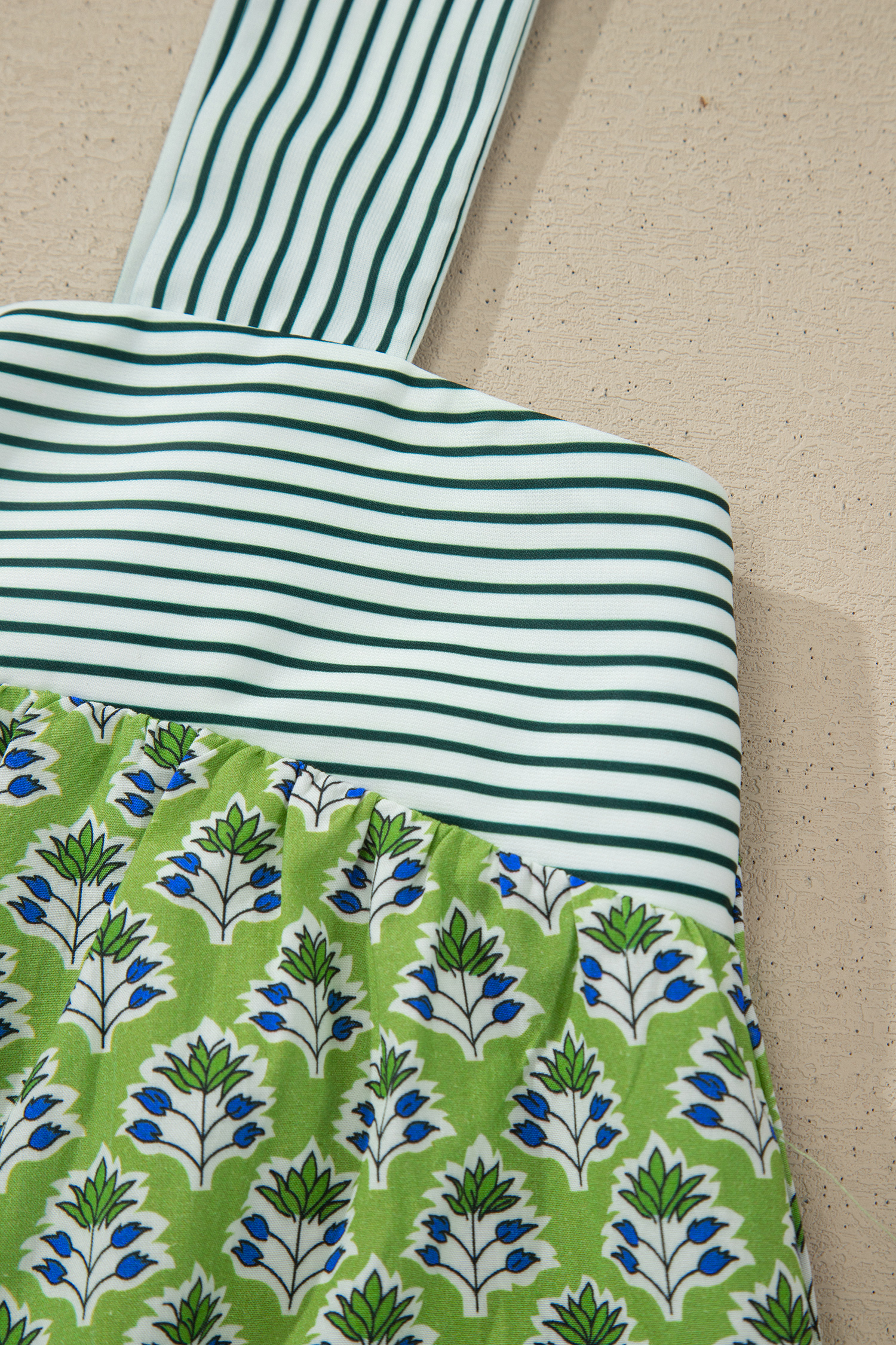 Women's Green Floral Flowy Tank Top – Sleeveless Knot Strap Summer Cami for Daily Wear - Detail View 10