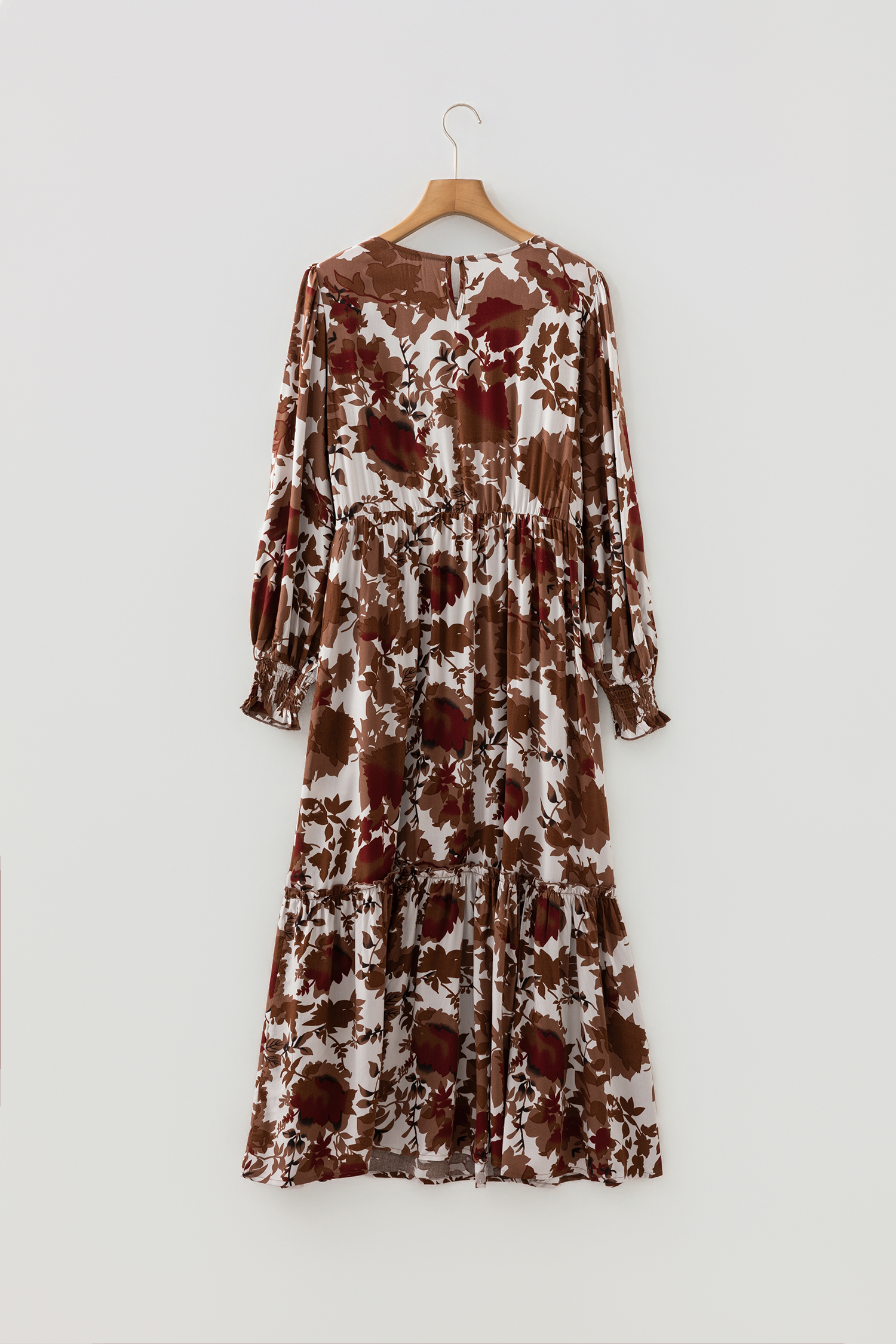 Floral Long Sleeve Smocked Dress for Women – Autumn Boho Maxi - Detail View 5