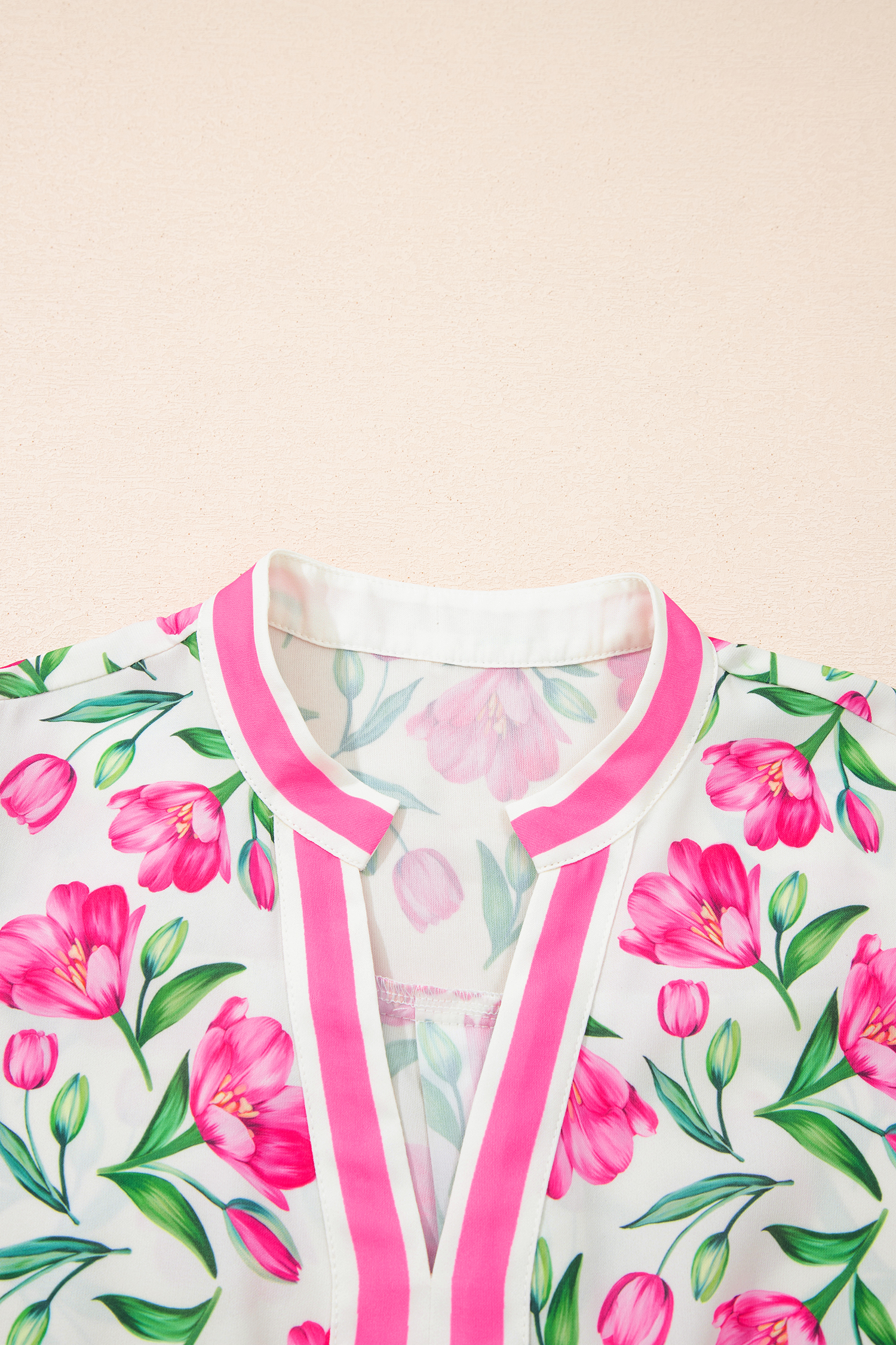 Women's Floral Print Shift Dress – Short Sleeve Casual Summer Dress with Colorblock Trim - Detail View 7