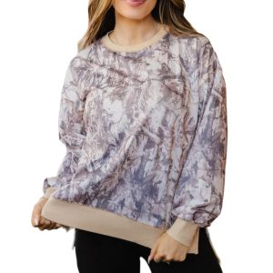 Women's Khaki Camo Tunic Sweatshirt – Casual Fall Pullover - Main View